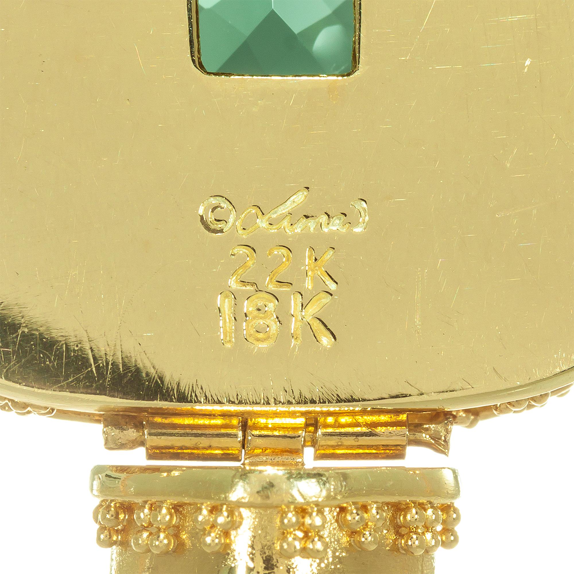 Cushion Cut Luna Felix Granulated Green Pink Tourmaline Diamond Gold Pendant Necklace