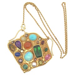 Luna Felix MultiColored Gemstone 22k Yellow Gold Pendant Necklace