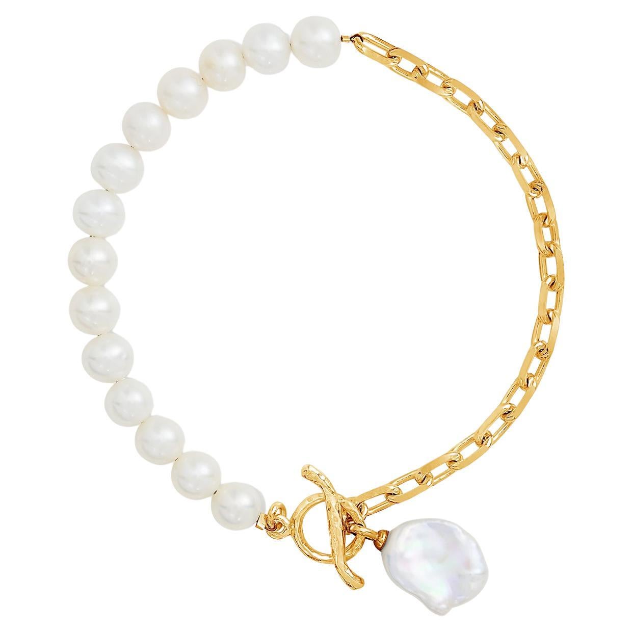 Luna Freshwater & Keshi Pearl Bracelet In 18ct Gold Vermeil For Sale