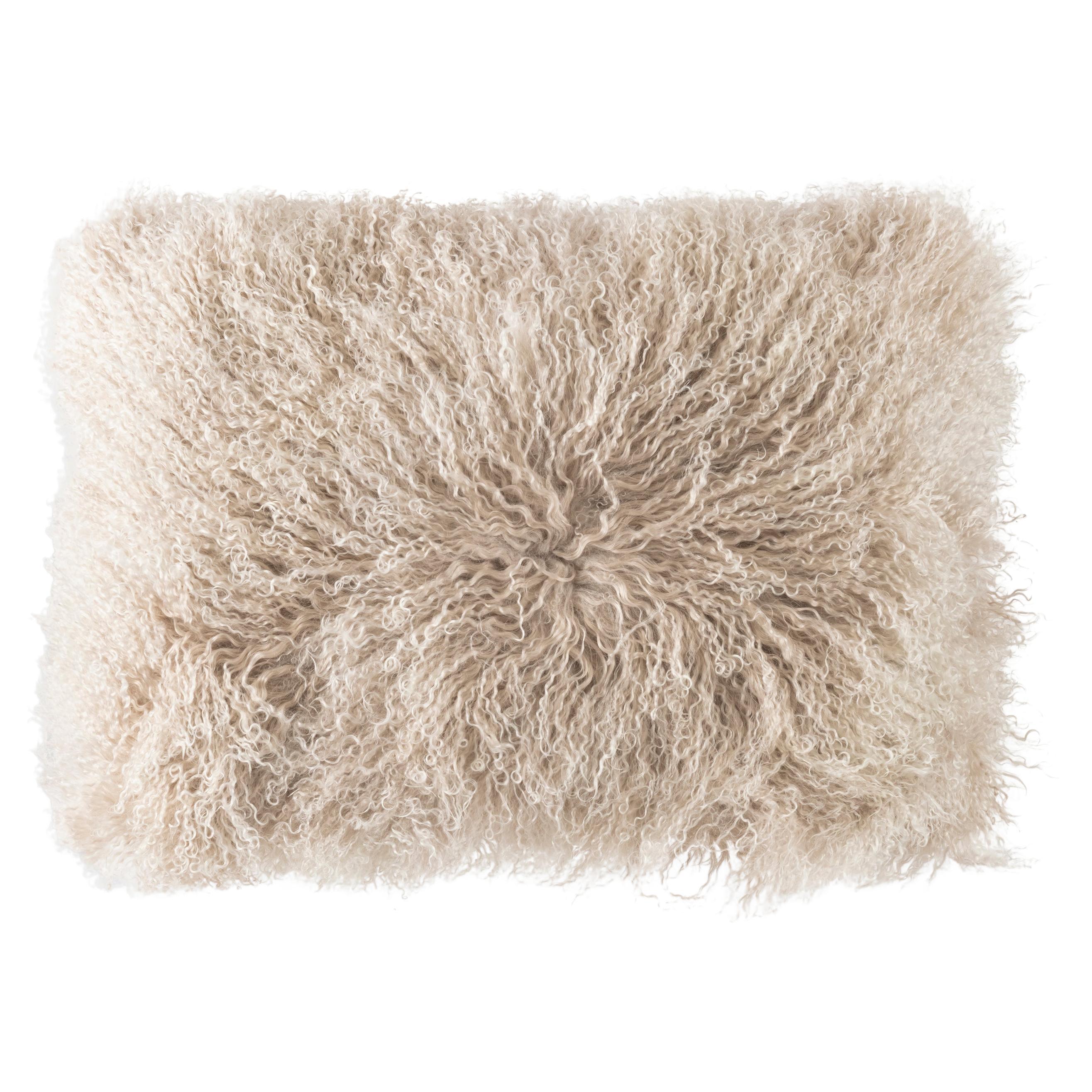 Luna Ivory Beige Fur Lumbar Pillow For Sale