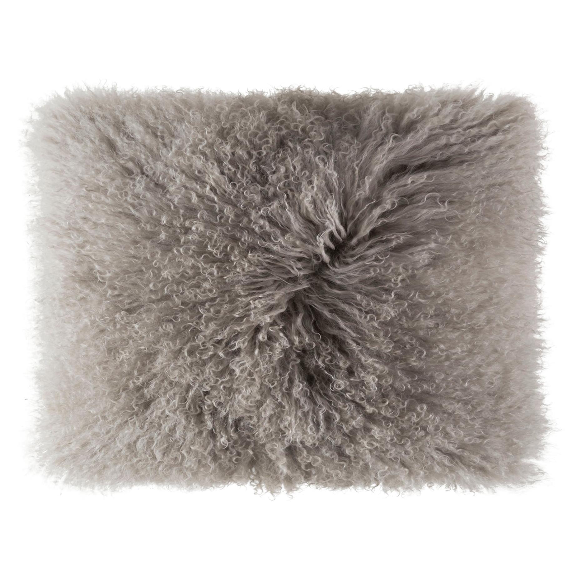 Luna Light Gray Fur Lumbar Pillow For Sale