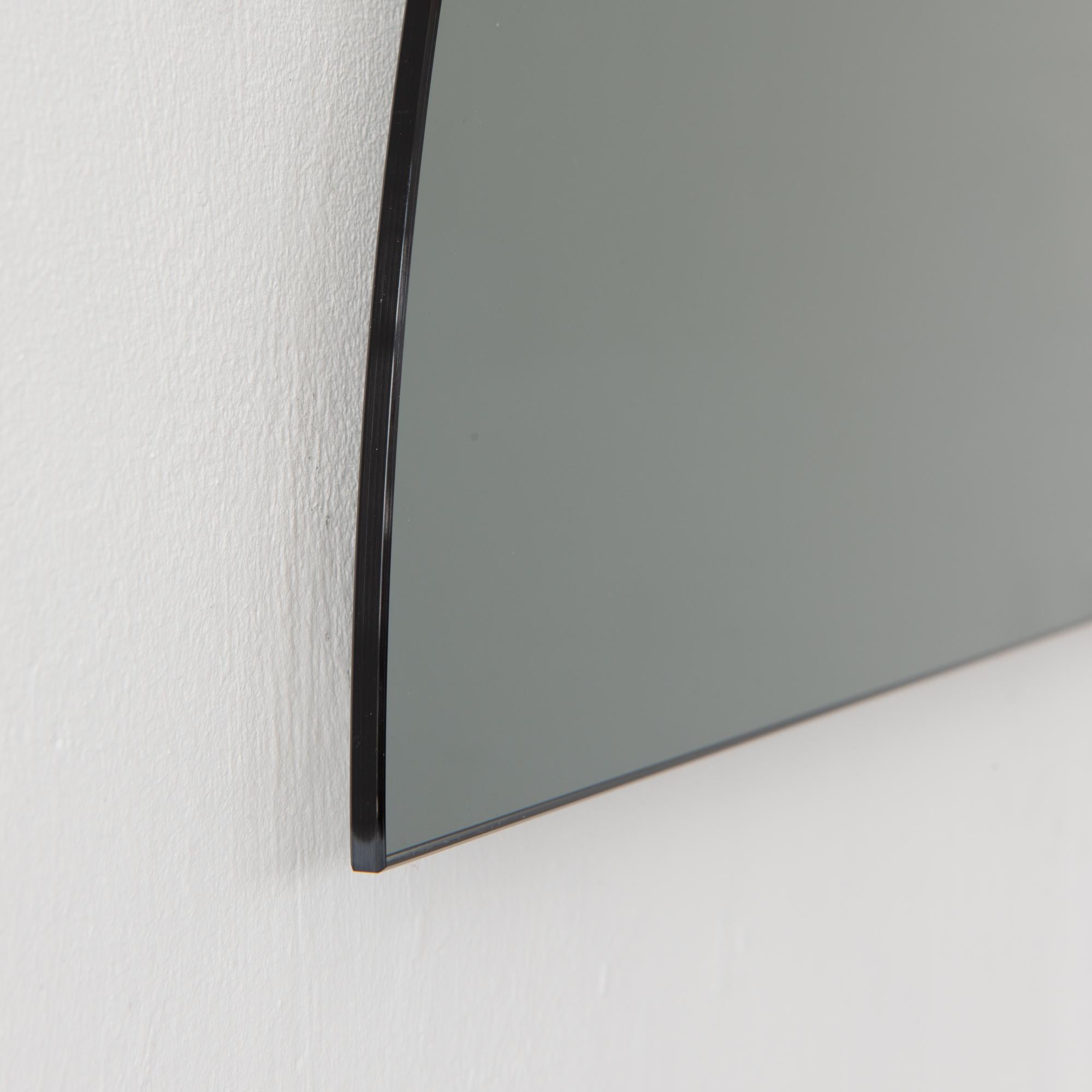 Luna Half-Moon Black Tinted Contemporary Frameless Mirror, Regular For Sale 2