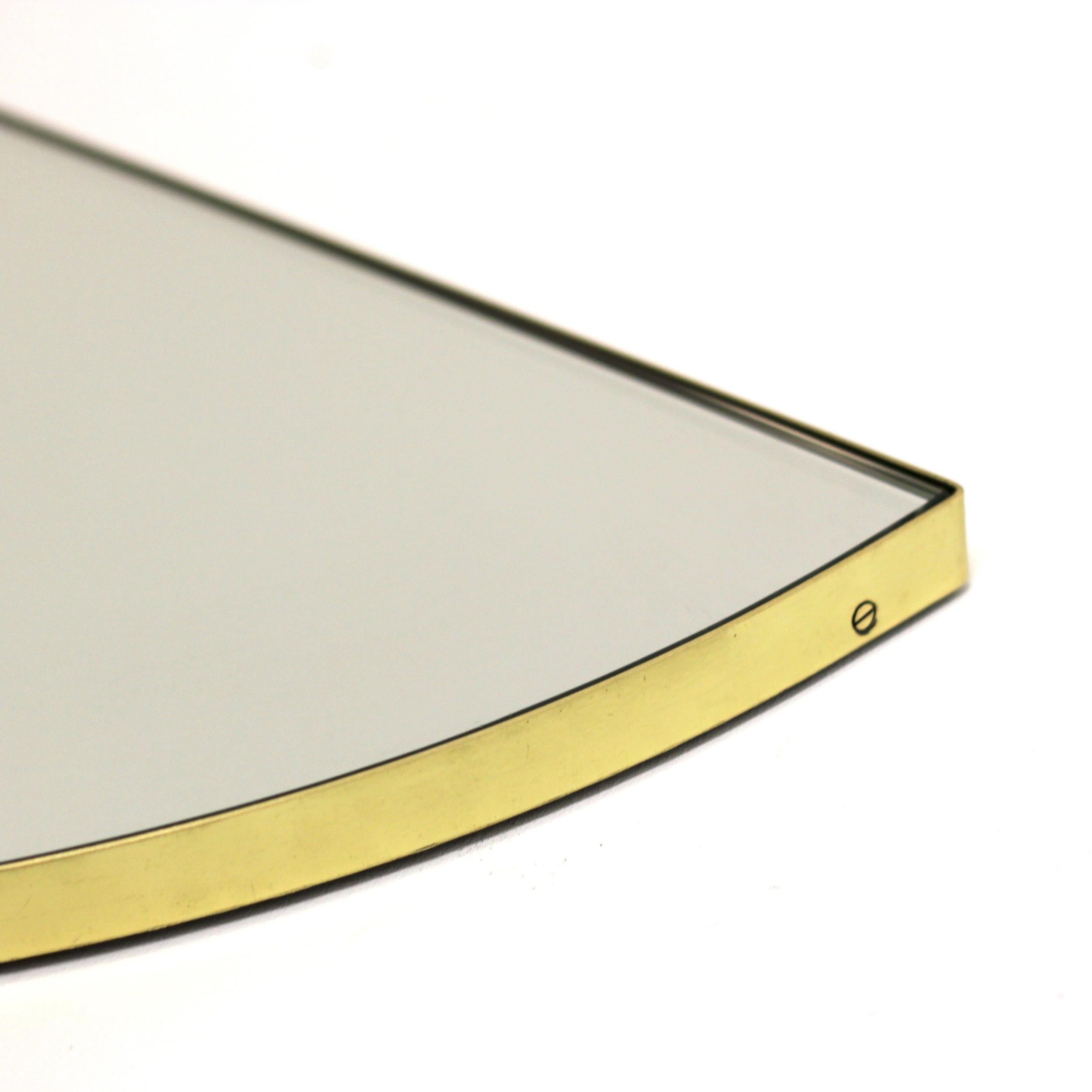 British Luna Half-Moon Circular Modern Mirror with Brass Frame, XL For Sale
