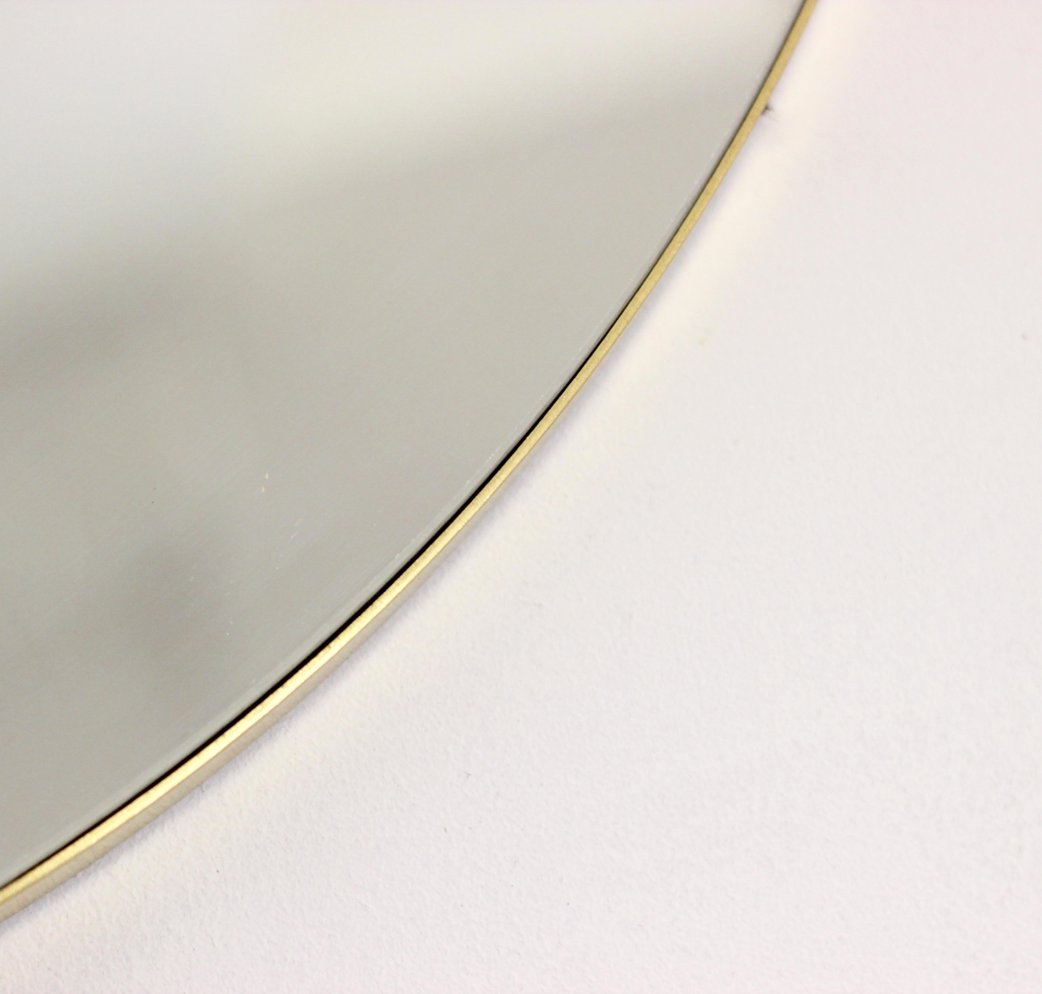 Silvered Luna Half-Moon Circular Modern Mirror with Brass Frame, XL For Sale