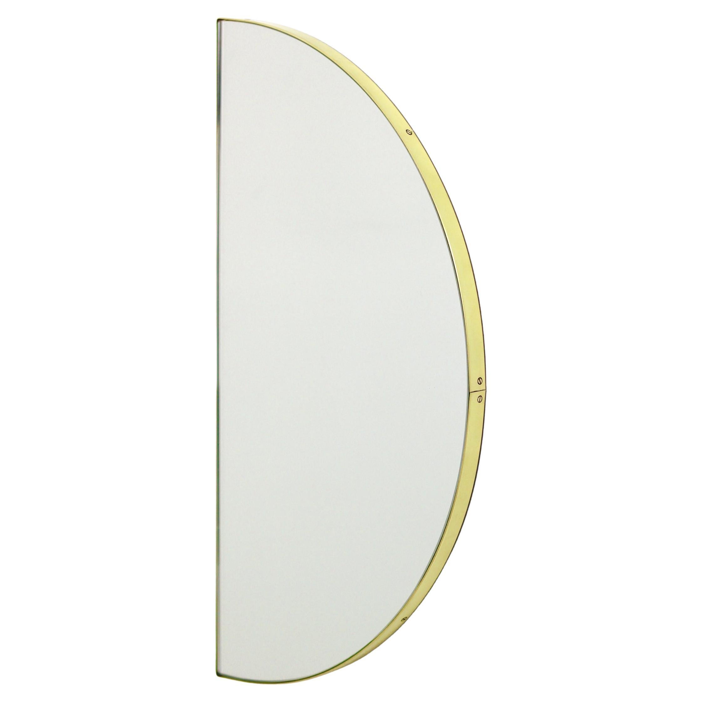Luna Half-Moon Circular Modern Mirror with Brass Frame, XL For Sale