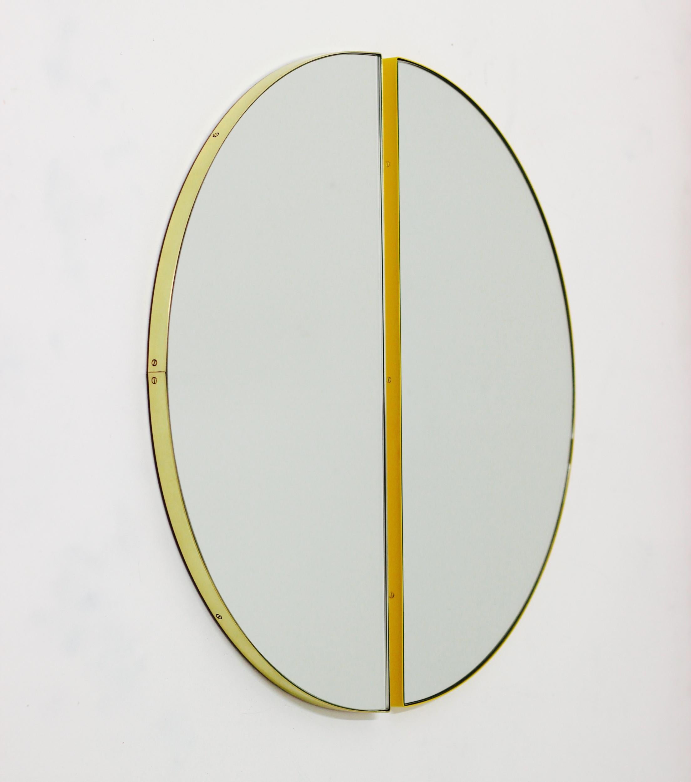 British Luna Half-Moon Circular Modern Mirror with a Yellow Frame, Customisable, Large For Sale