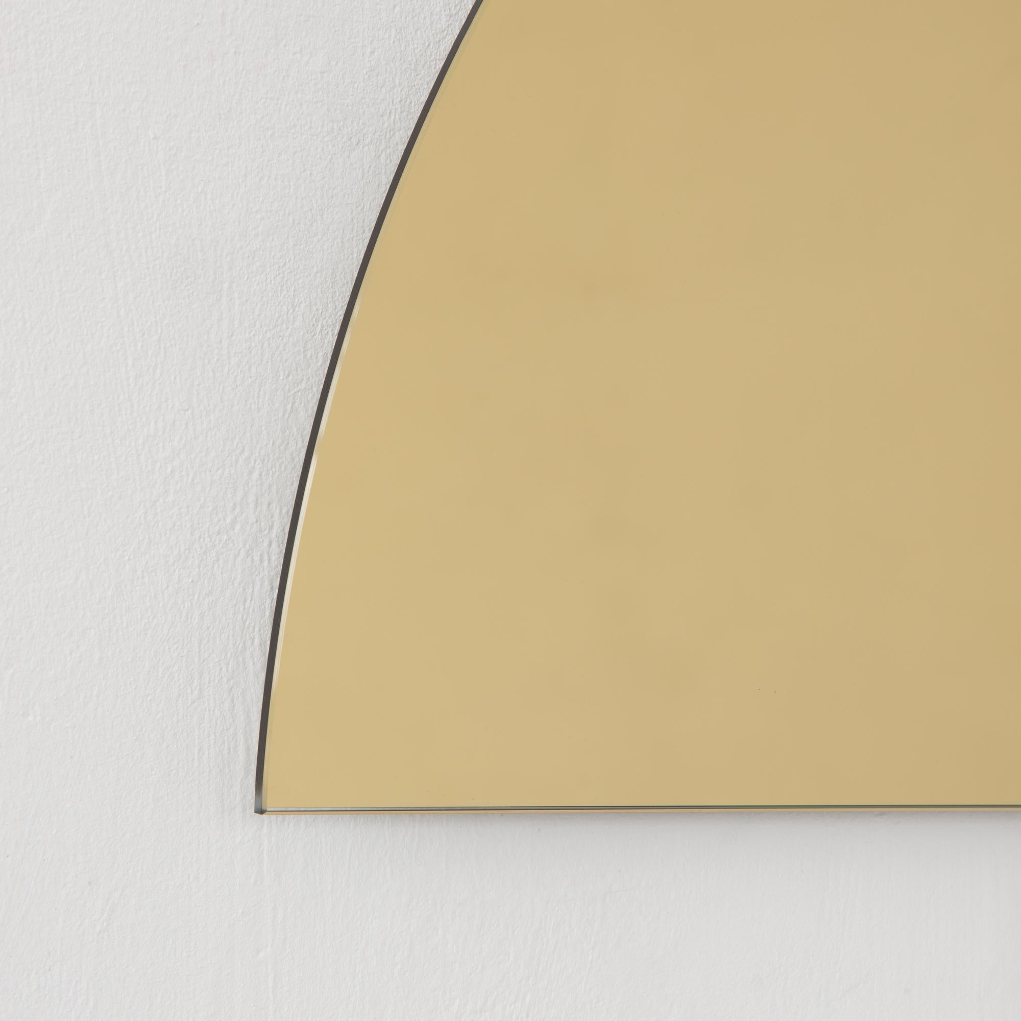 Luna Half-Moon Gold Tinted Frameless Minimalist Semi-circular Mirror, Medium For Sale 2