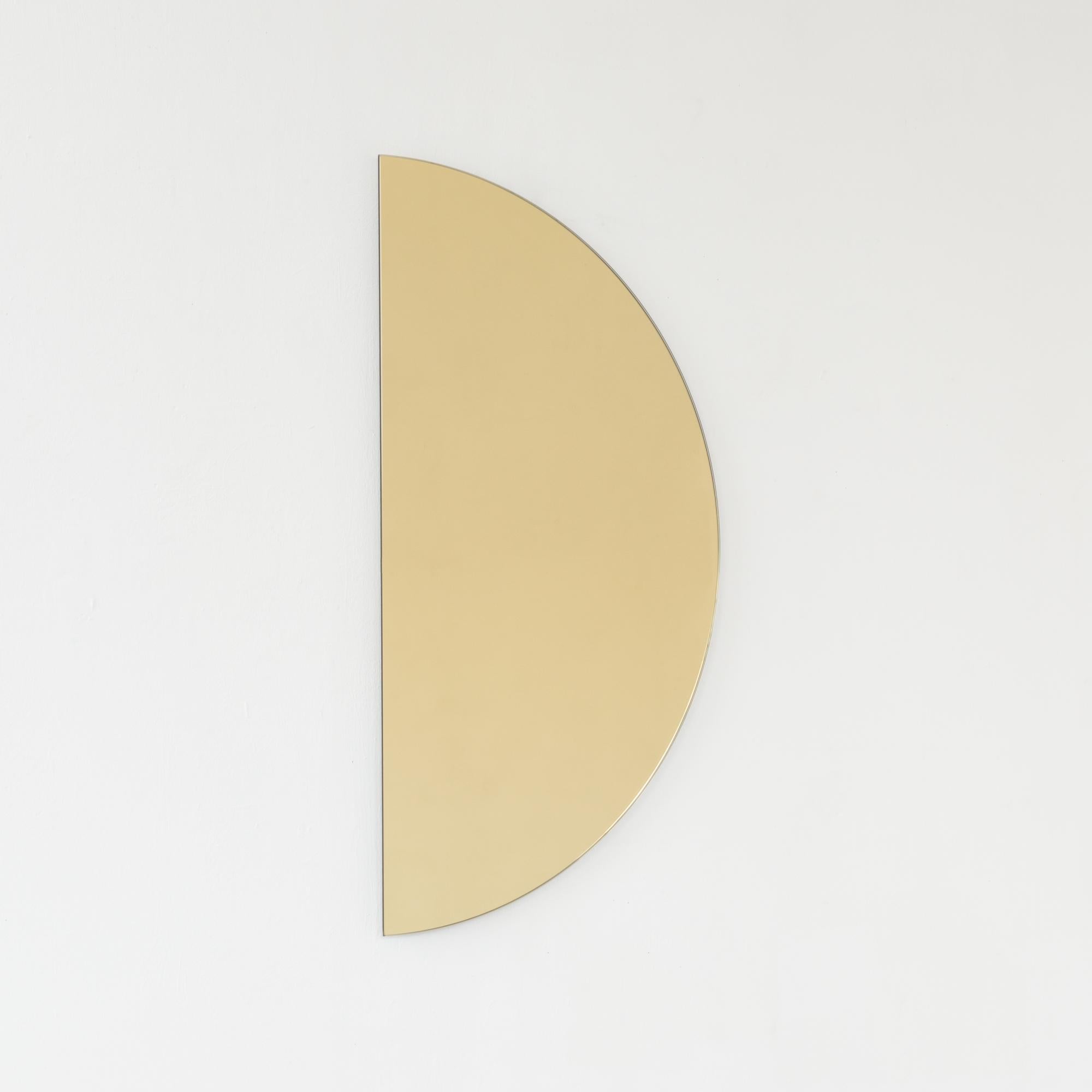 British Luna Half-Moon Gold Tinted Semi-circular Contemporary Frameless Mirror, Large For Sale