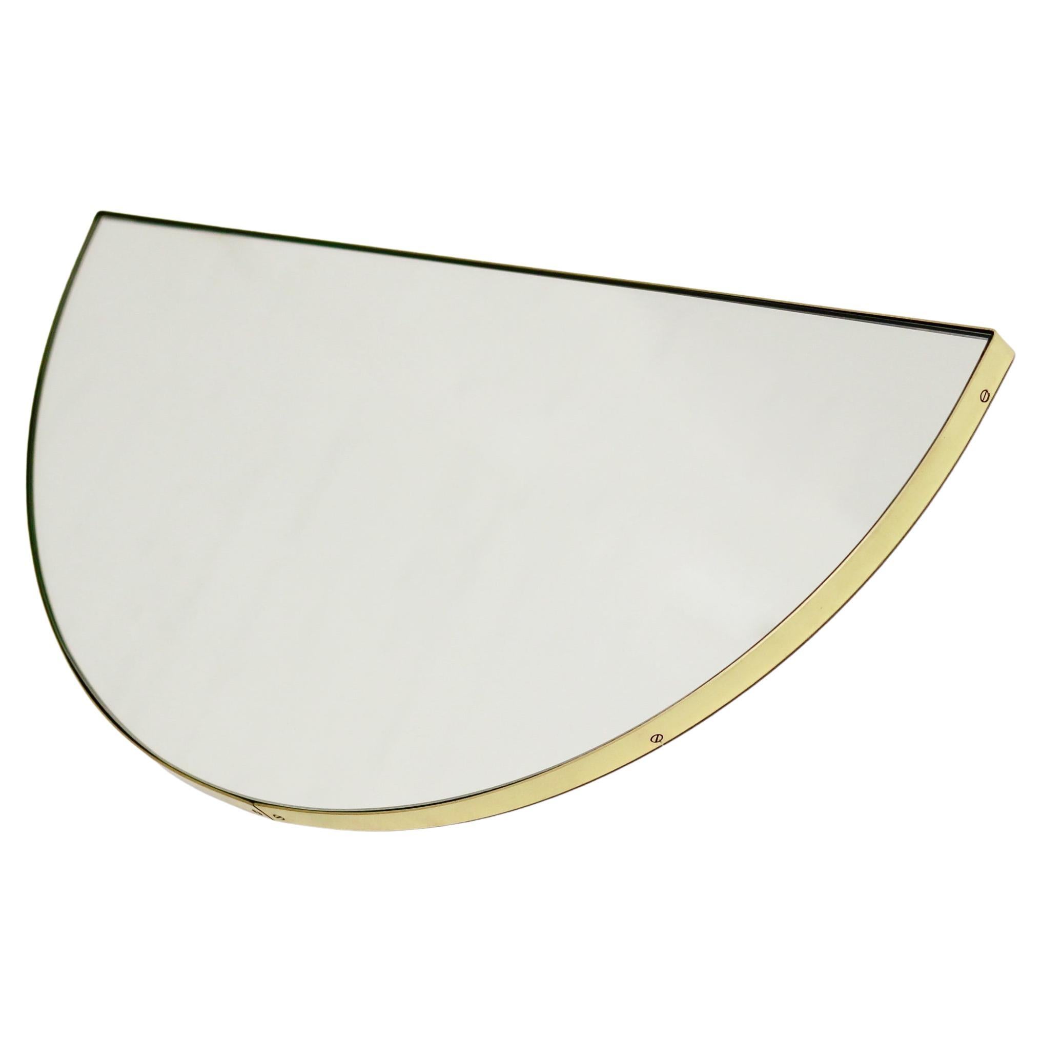 Luna Half-Moon Half-Circle Contemporary Mirror with Brass Frame, Large