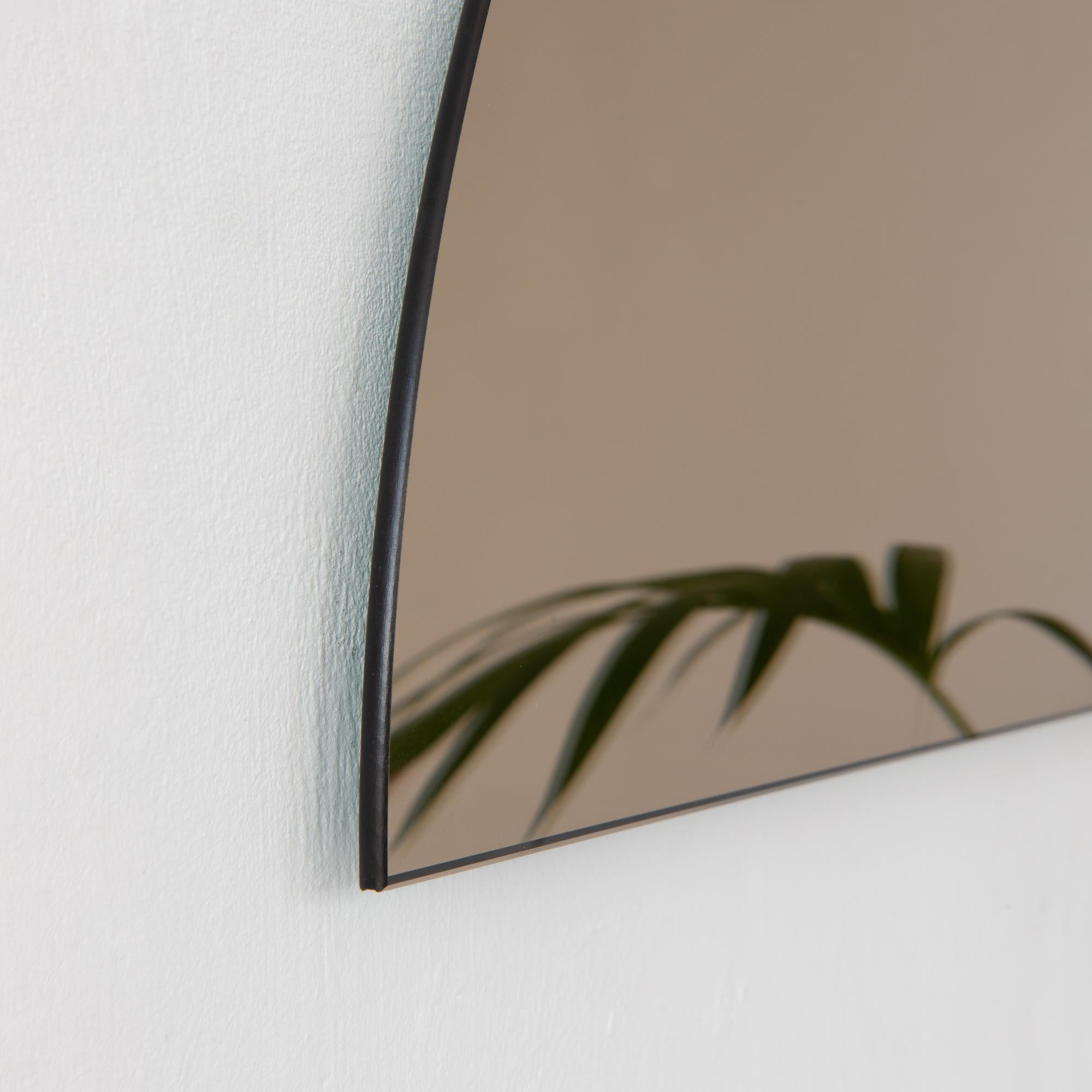 Luna Half-Moon Semi-circular Bronze Tinted Minimalist Frameles Mirror, Medium For Sale 4