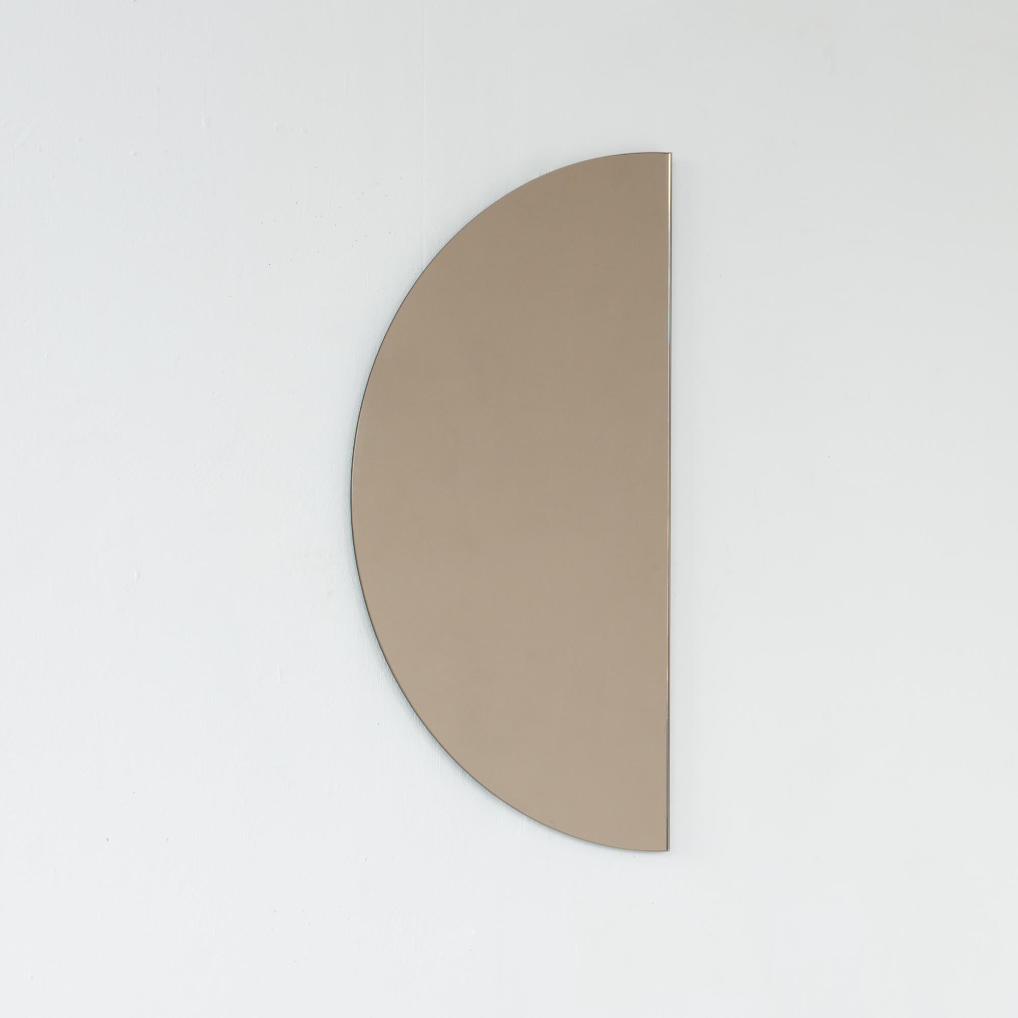 Luna Half-Moon Semi-circular Bronze Tinted Minimalist Frameles Mirror, Medium For Sale 3