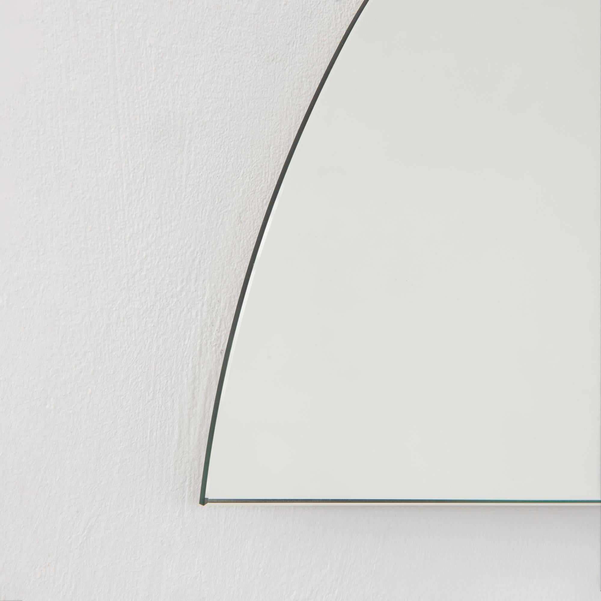 Luna Half-Moon Semi-circular Contemporary Frameless Mirror, Large For Sale 1