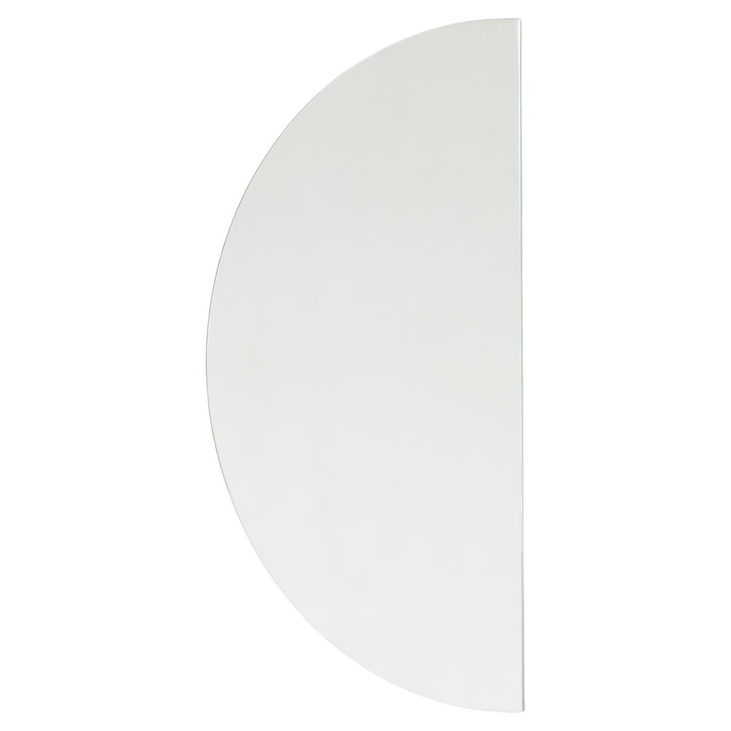 Luna Half-Moon Semi-circular Contemporary Frameless Mirror, Large For Sale