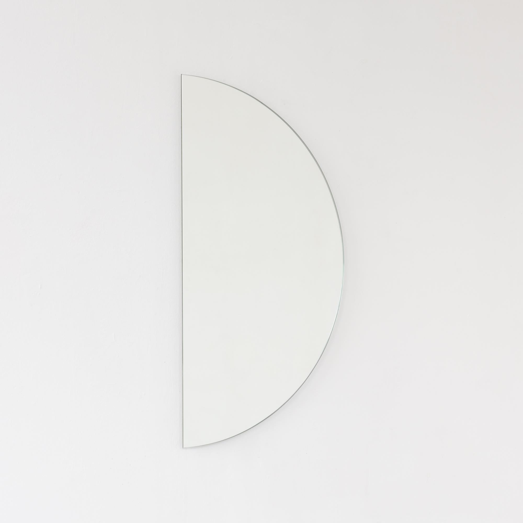 Luna Half-Moon Semi-circular Contemporary Frameless Mirror Floating Effect, XL For Sale 2