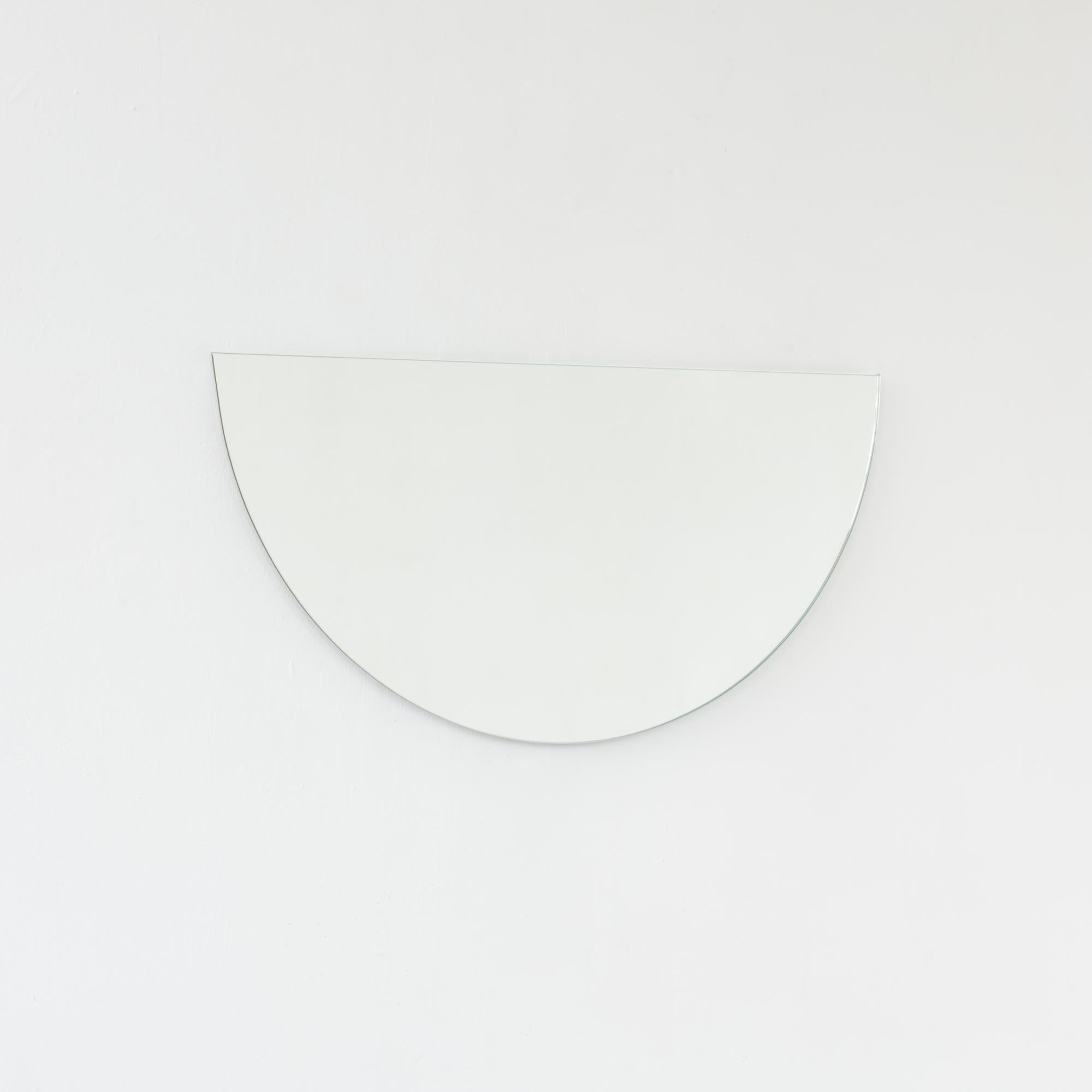 British Luna Half-Moon Semi-circular Contemporary Frameless Mirror Floating Effect, XL For Sale