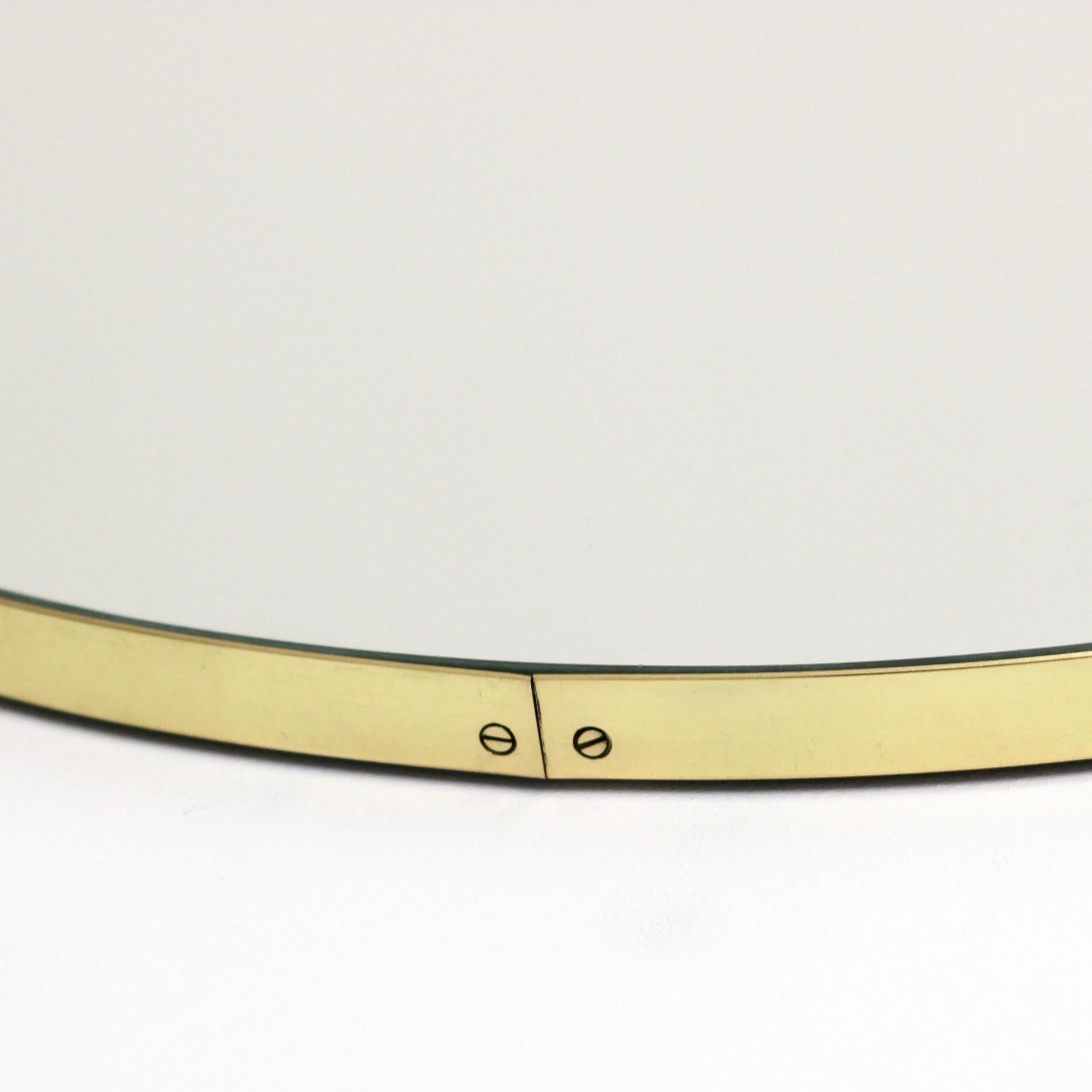 British Luna Half-Moon Semicircular Minimalist Mirror with Brass Frame, Medium For Sale