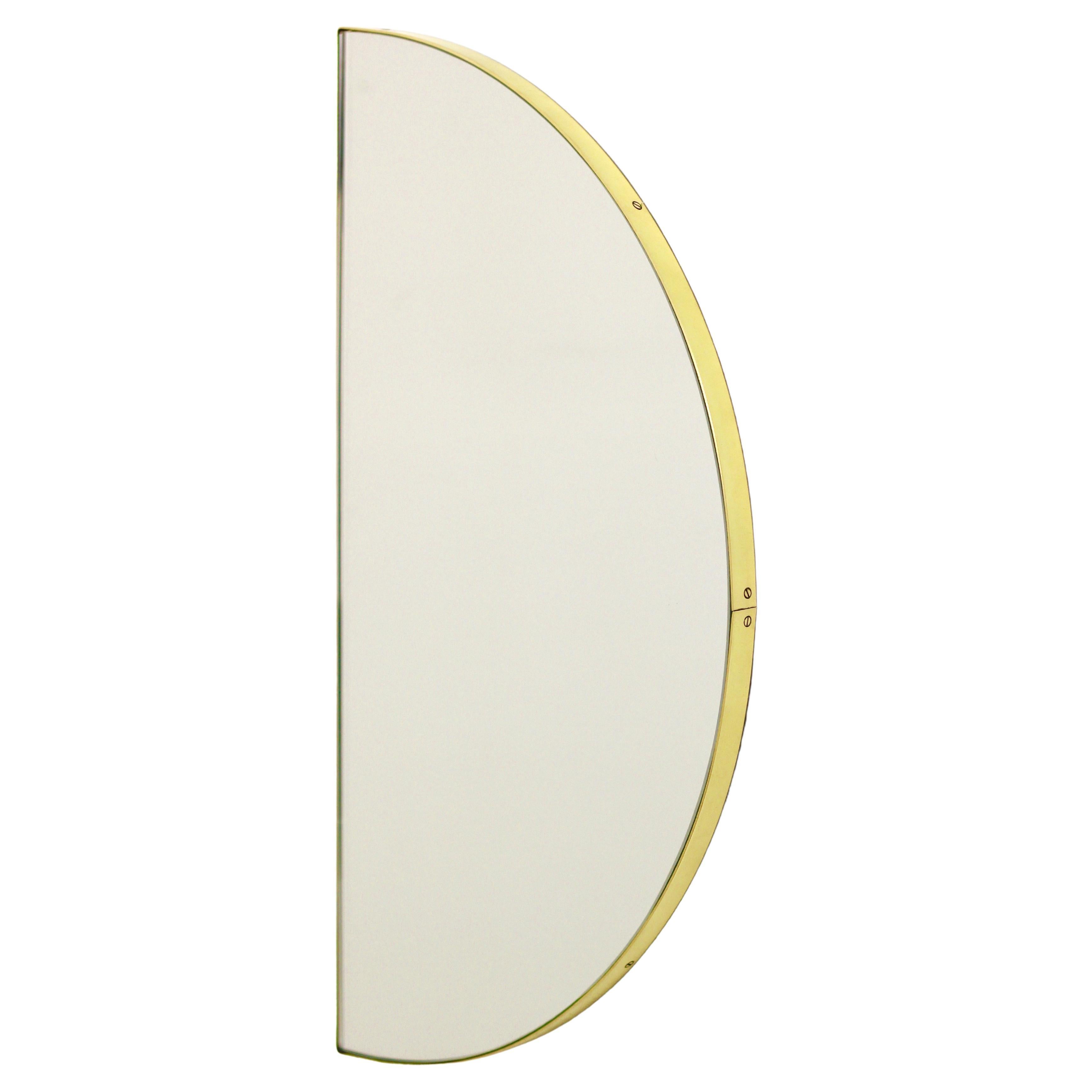 Luna Half-Moon Semicircular Minimalist Mirror with Brass Frame, Medium For Sale