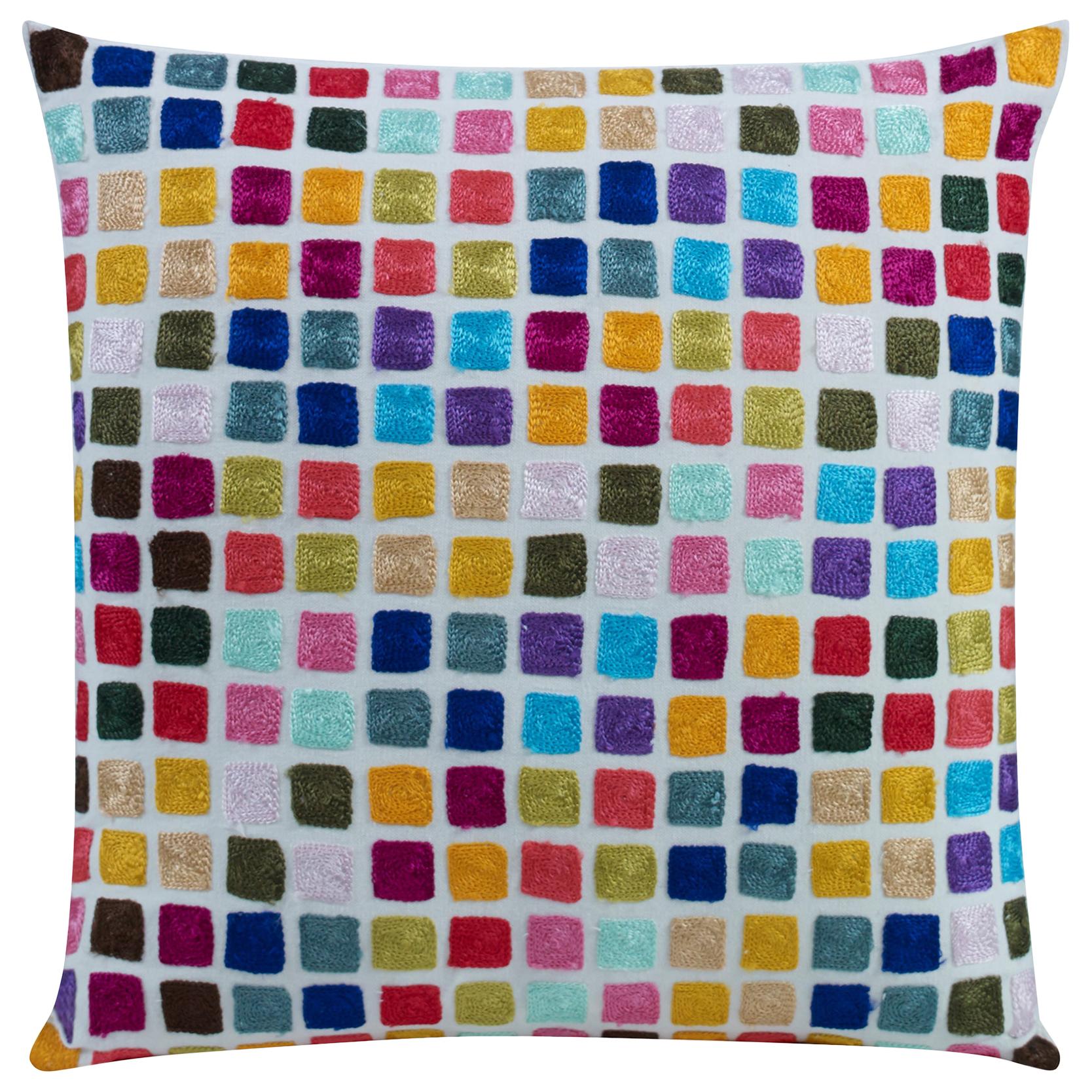 Luna Hand-embroidered Accent Pillow with Colorful Pattern by CuratedKravet