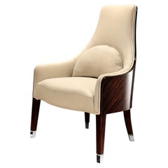 Luna High Arm Chair by Giorgio Collection, Brown Leather, Art Deco