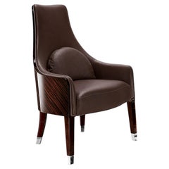 Luna High Arm Chair by Giorgio Collection, Brown Leather, Art Deco