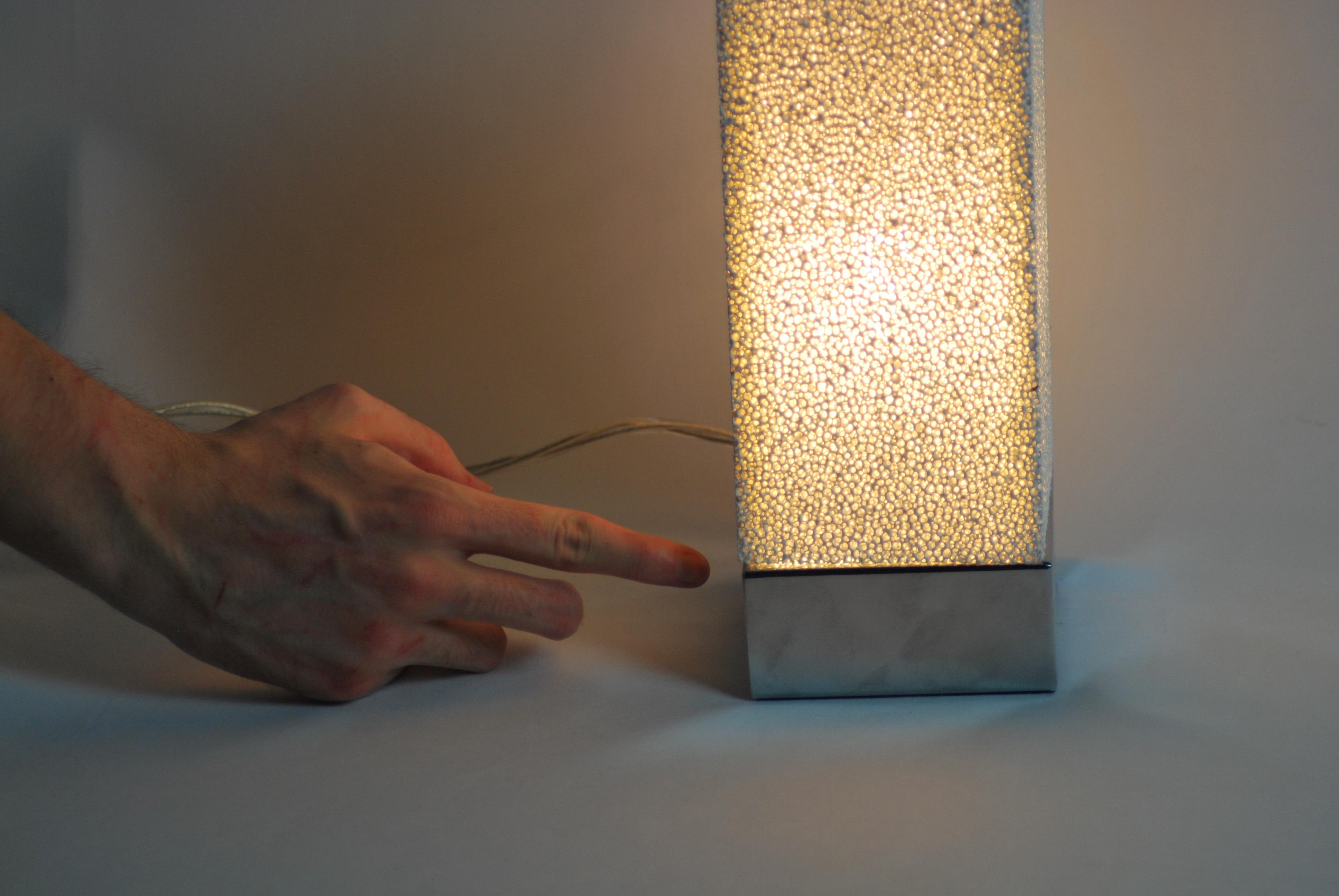 Aluminum Luna Lamp, Blue, Porous Ceramic Touch Table Lamp by Jordan Keaney Design For Sale