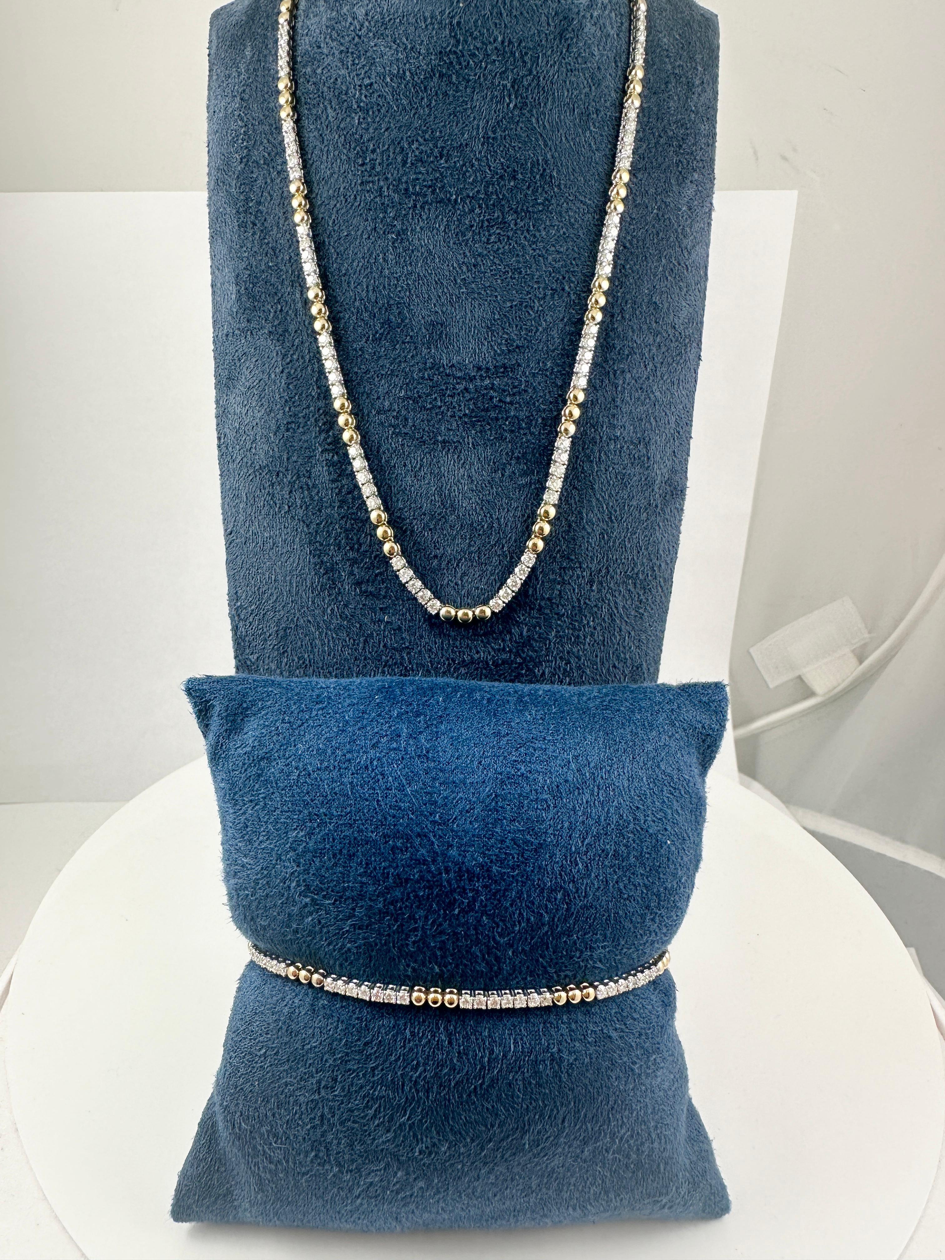 A radiant fusion of classic elegance and modern design, the “Luna Links” Diamond Bracelet is a striking piece crafted in 14K two-tone gold—alternating segments of white gold pavé-set diamonds with high-polish yellow gold spheres. This thoughtful