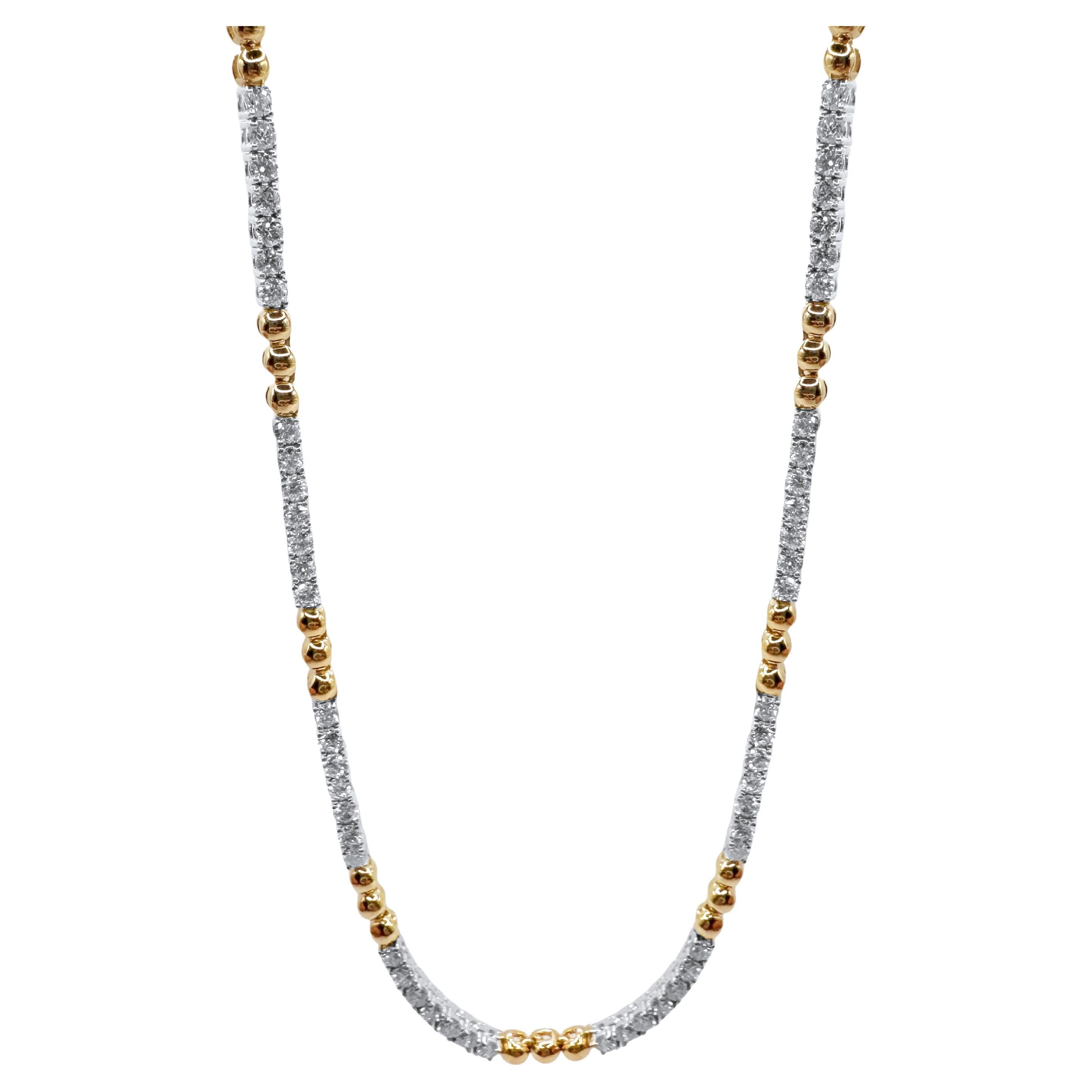 “Luna Links” Two-Tone Diamond Necklace in 14K Yellow & White Gold, 3.51 Carats For Sale