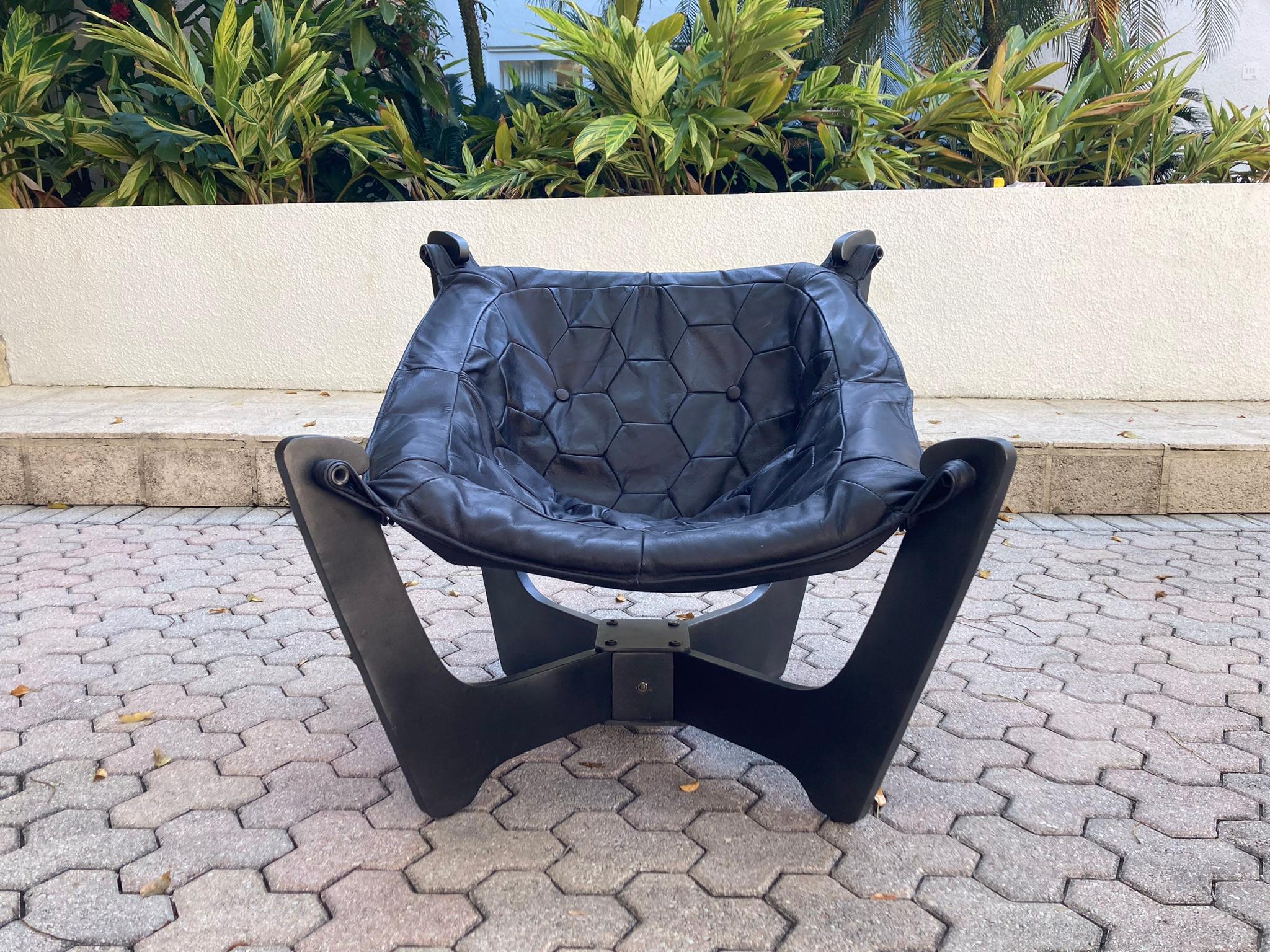 Luna Lounge Chair by Odd Knutsen in black leather. Ready for a new home.