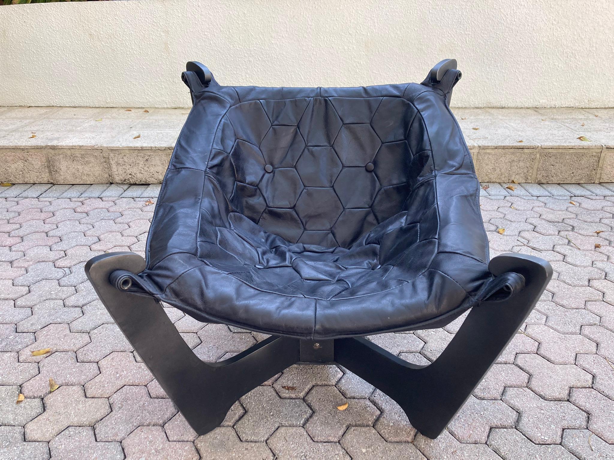 Norwegian Luna Lounge Chair by Odd Knutsen, Black Leather 