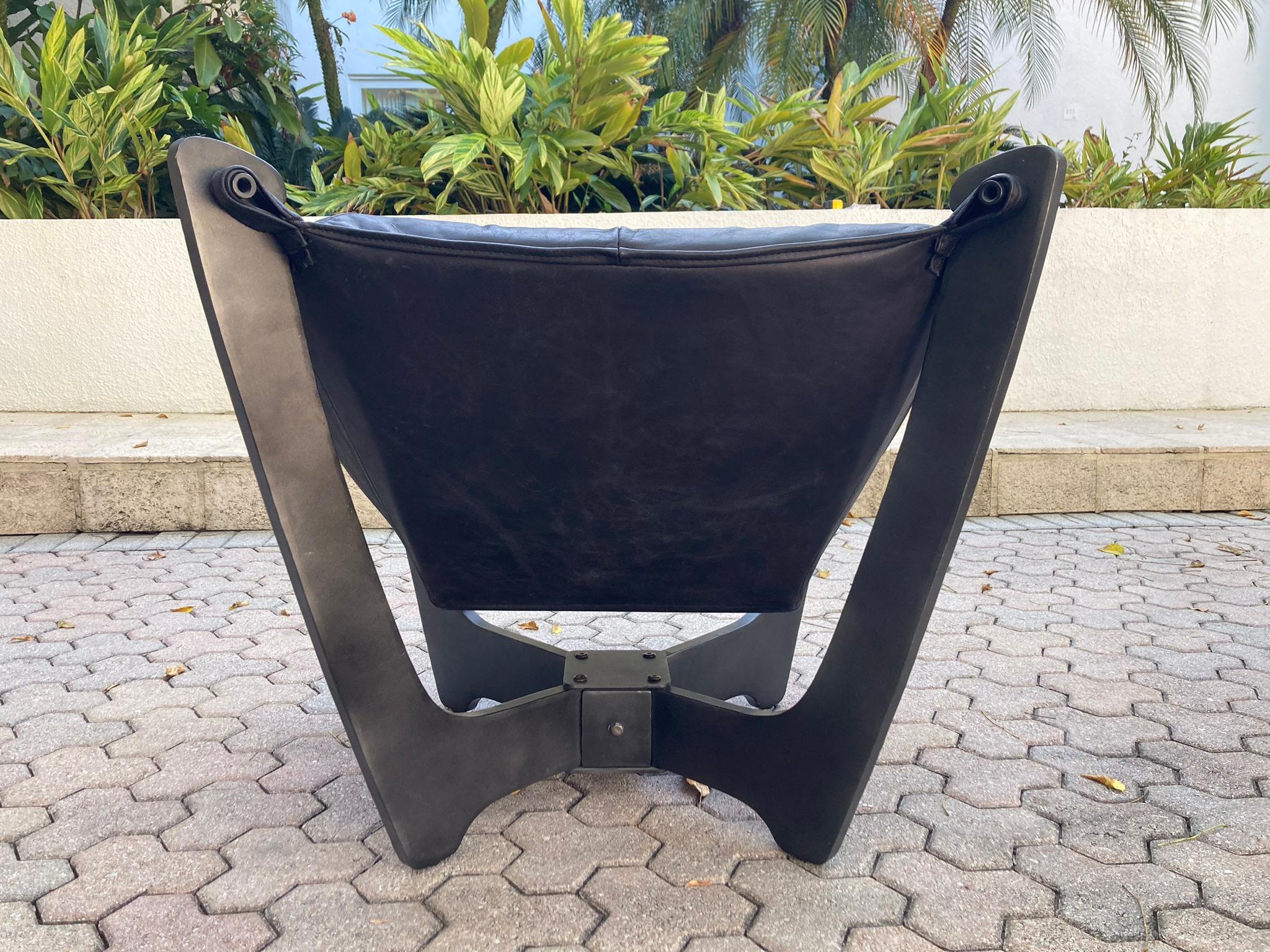 Metal Luna Lounge Chair by Odd Knutsen, Black Leather 