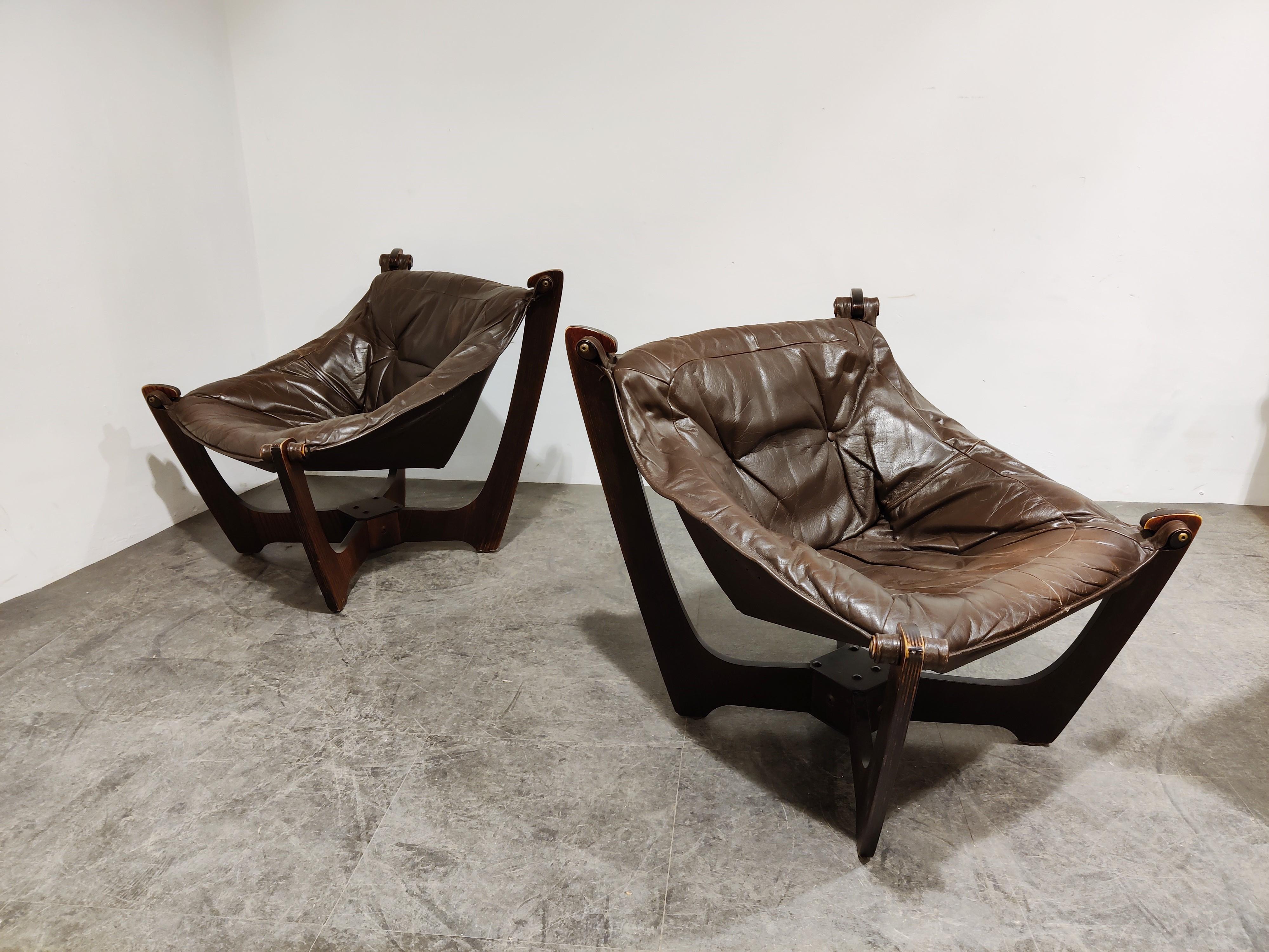 Leather Luna Lounge Chairs by Odd Knutsen, 1970s