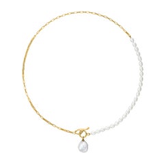Luna Medium Freshwater Pearl, Chain and Keshi Drop Necklace In 18ct Gold Vermeil