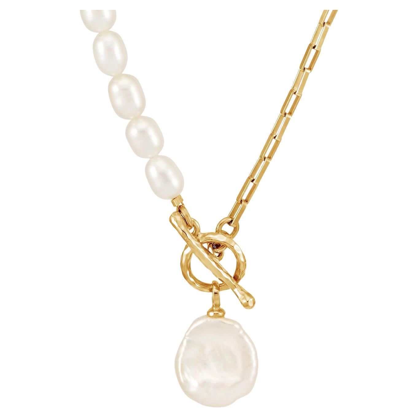 Luna Medium Freshwater Pearl, Chain and Keshi Drop Necklace In 18ct Gold Vermeil