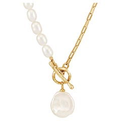Luna Medium Freshwater Pearl, Chain and Keshi Drop Necklace In 18ct Gold Vermeil