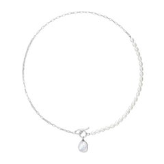 Luna Medium Freshwater Pearl, Chain and Keshi Drop Necklace In Sterling Silver
