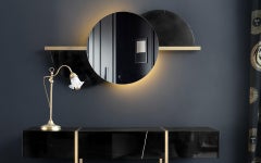 Luna Mirror in Black Metal and Carrara White Marble