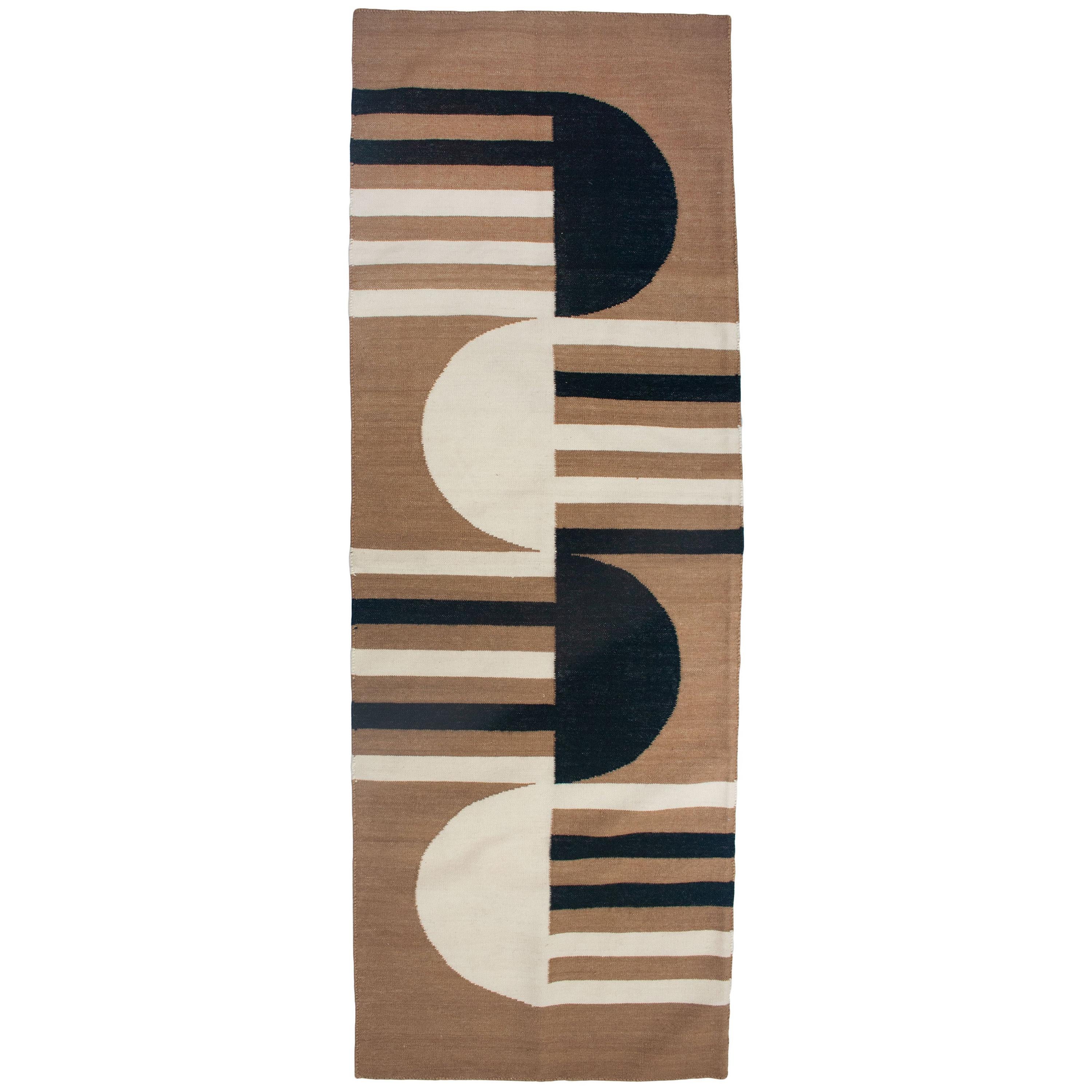 Luna Mod Black Handwoven Modern Wool Rug, Carpet and Durrie