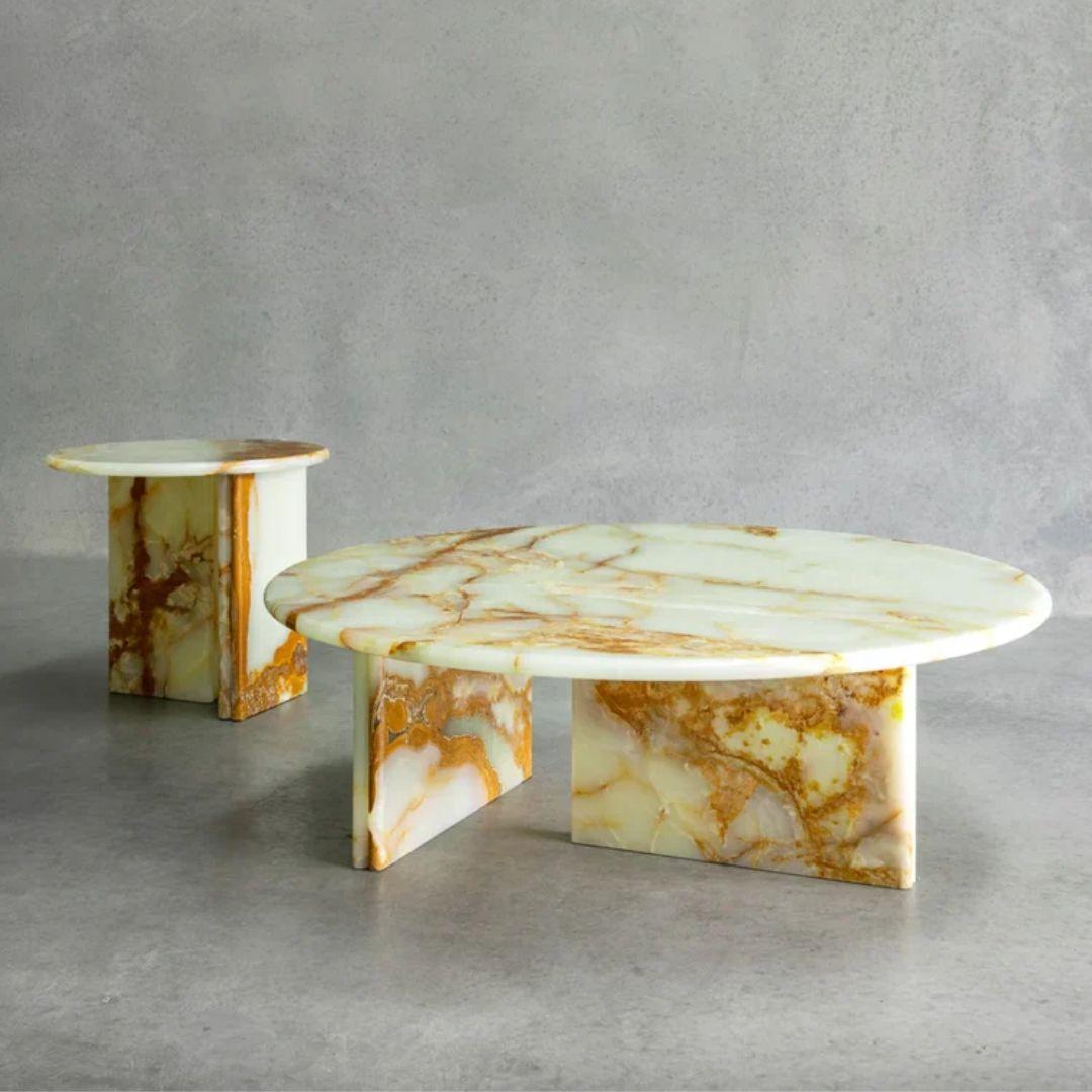 Hand-Crafted Luna Onyx End Tables and Coffee Table - Set Of Two For Sale