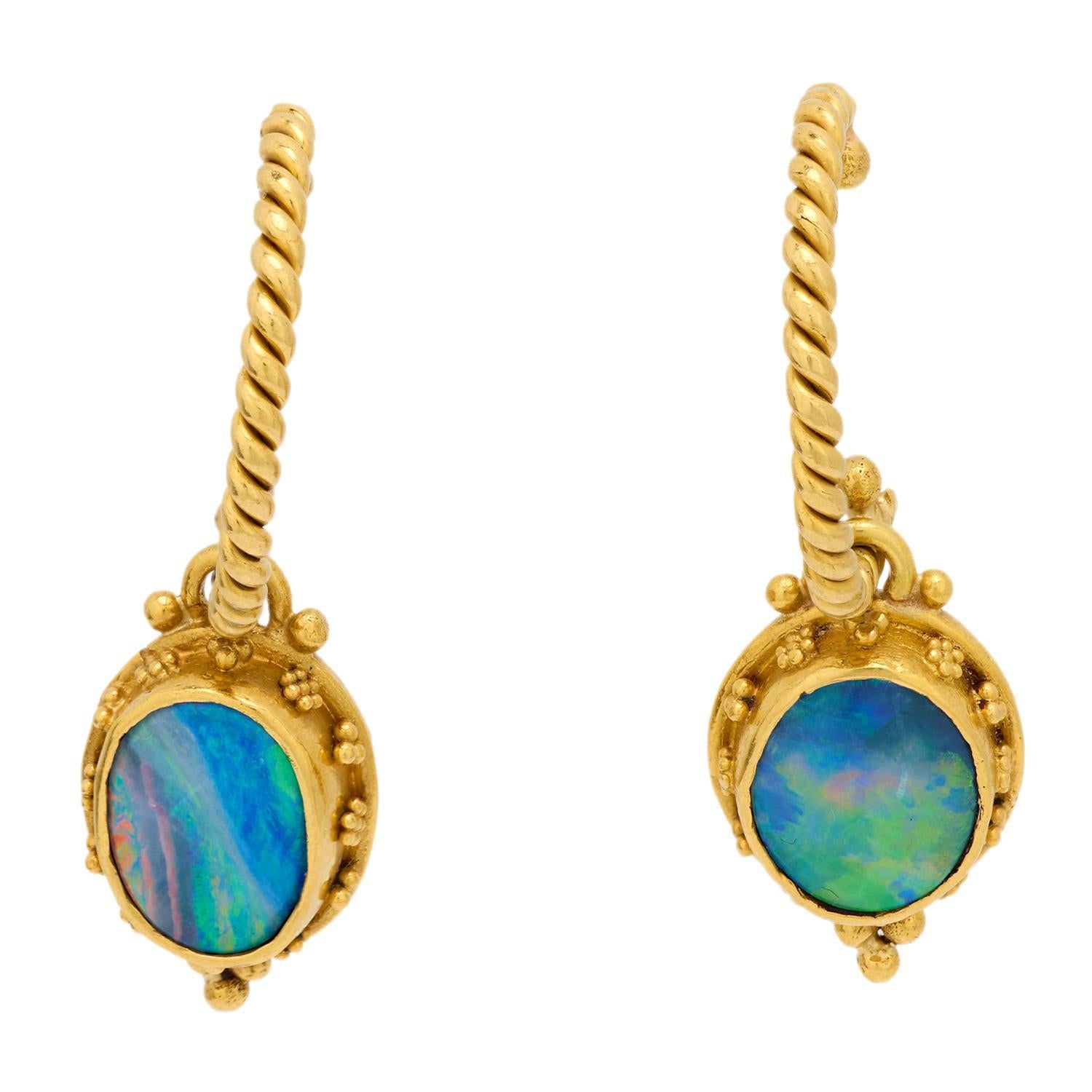 Luna opal 22k and 18k yellow gold drop earrings