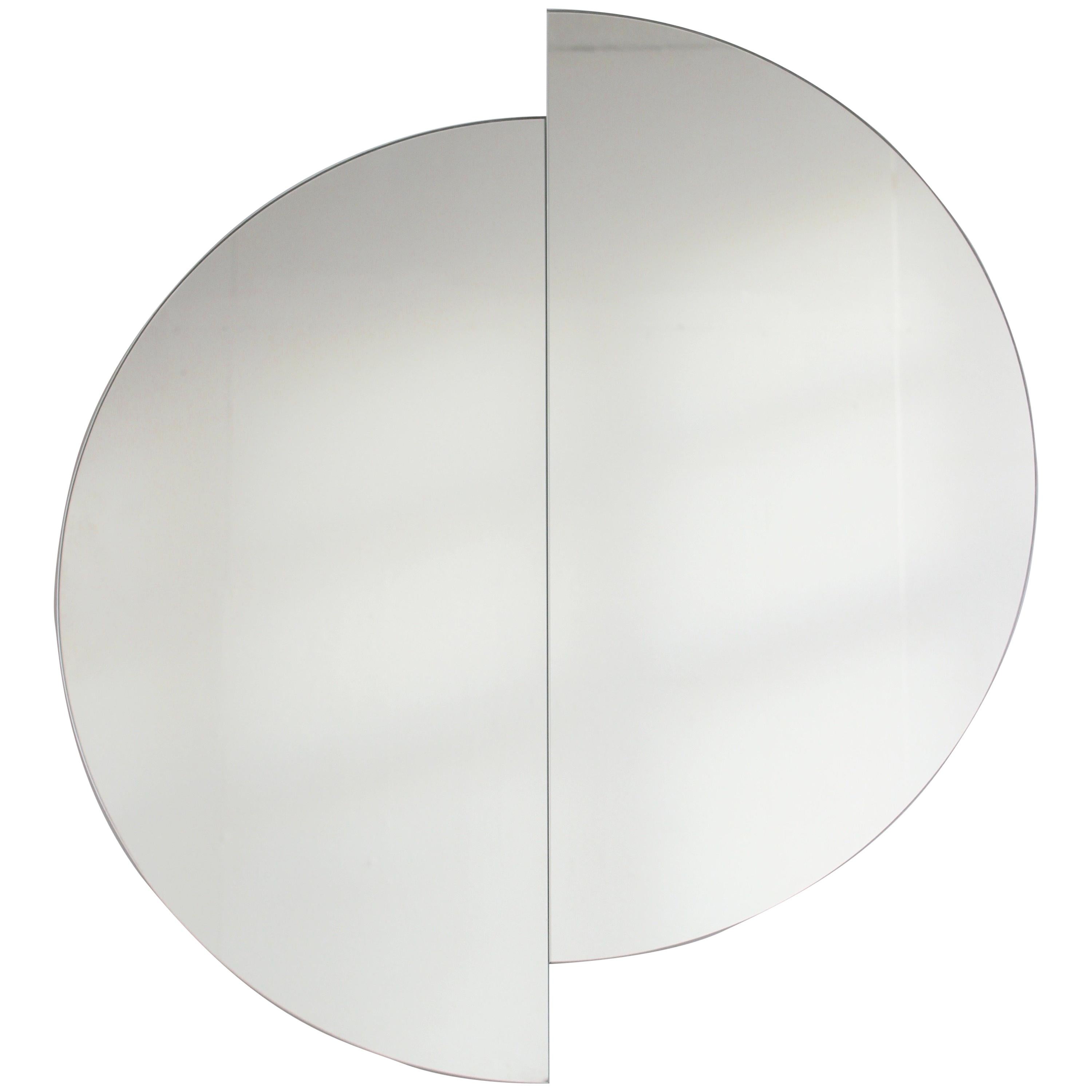 Set of 2 Luna Half-Moon Semi-circular Frameless Contemporary Mirrors, Regular