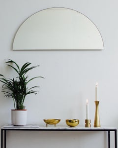 Modern Art Deco Silver Tinted Half Round Mirror Oversized Overmantle Frameless