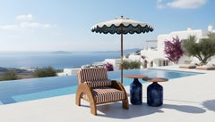 Luna Outdoor Armchair in Iroko Wood with Striped Cushions