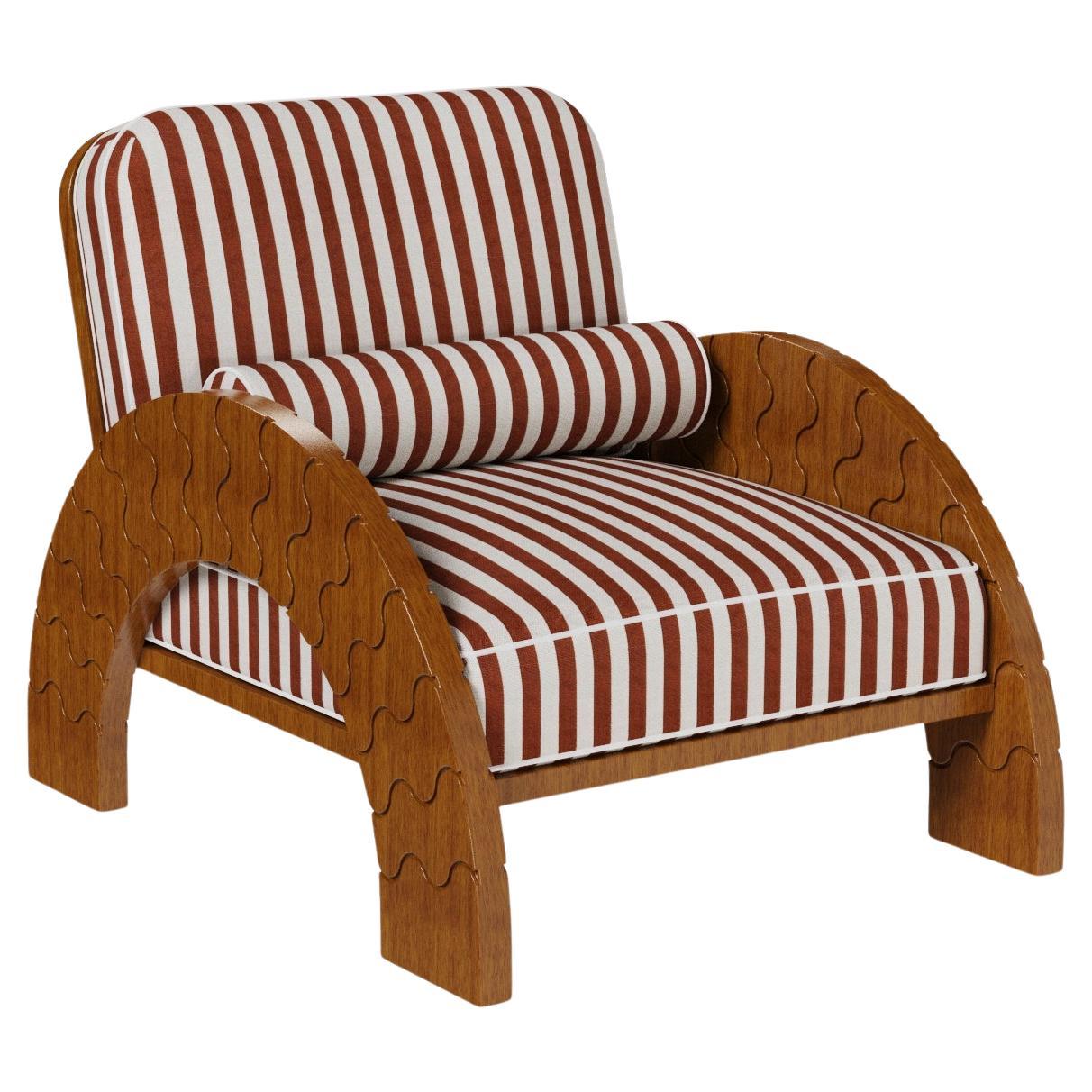 Luna Outdoor Armchair in Iroko Wood with Striped Cushions For Sale