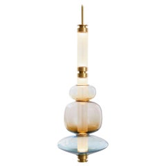 LUNA pendant with Pink, Blue, Bronze, Grey Glass Globes and Brass Hardware