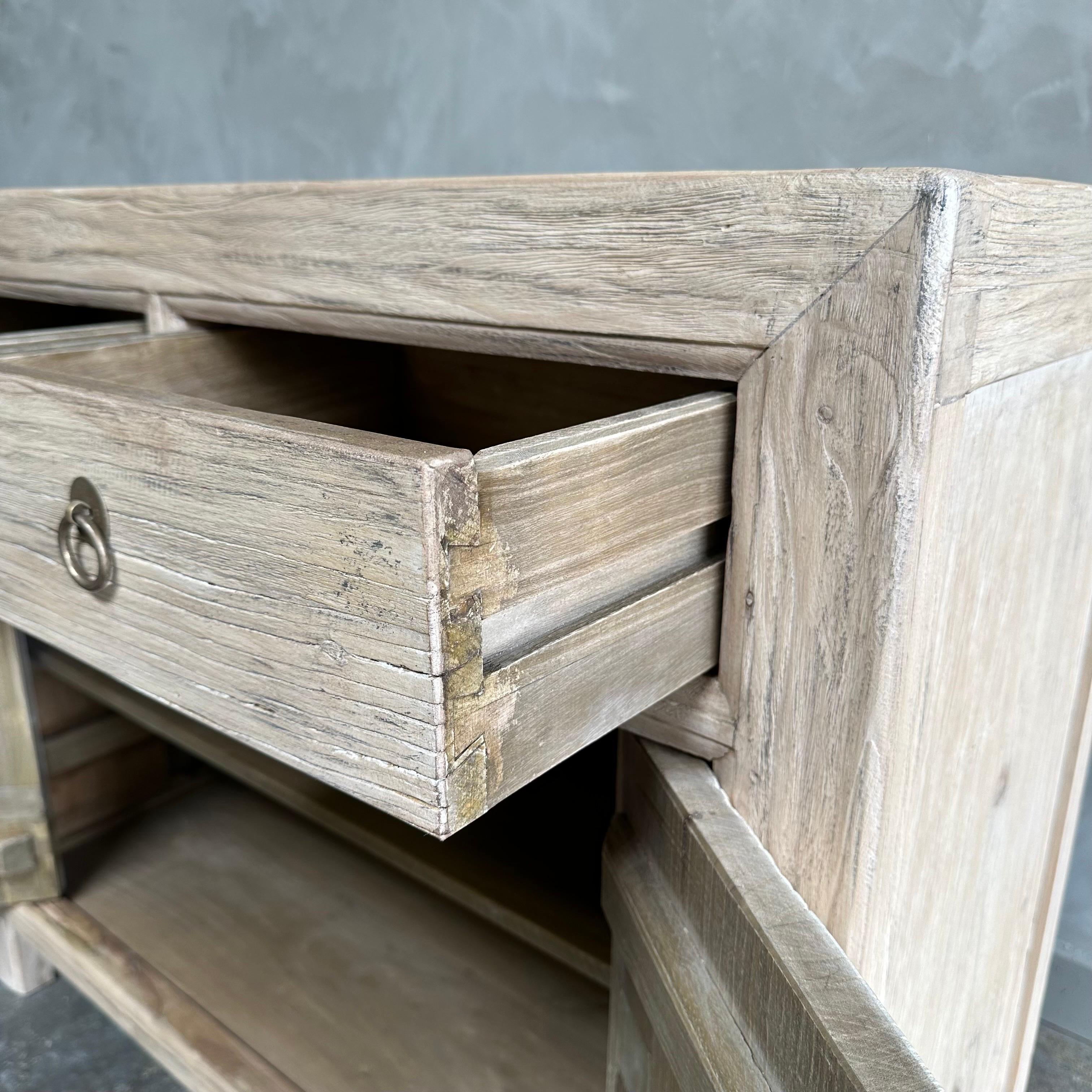 Contemporary Luna Reclaimed Elm Wood Cabinet with Drawers For Sale