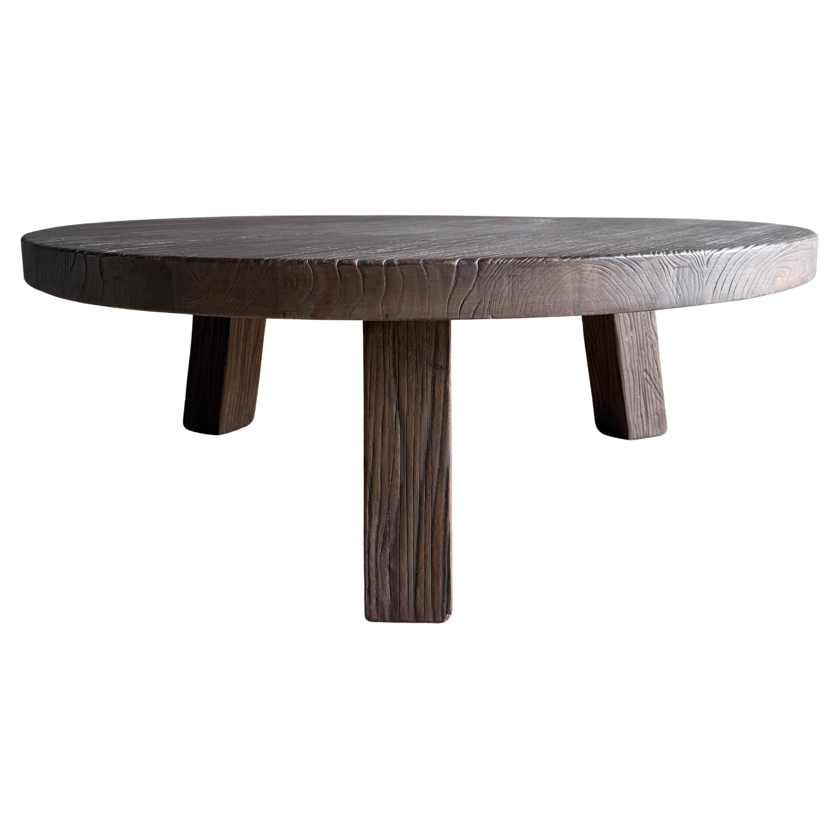 Table basse en bois d'orme récupéré Luna, finition noyer