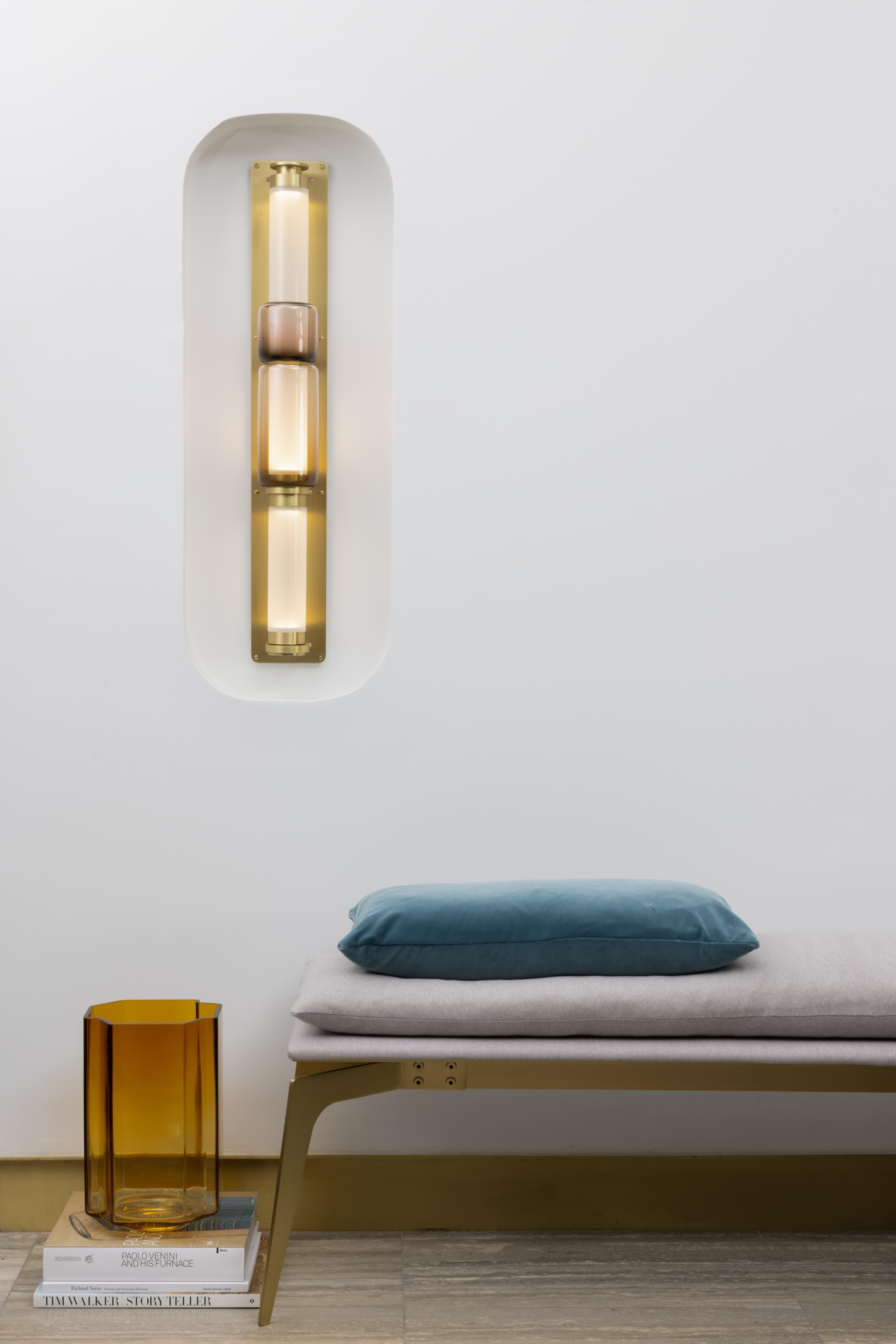 A lighting system with infinite interpretations, the Luna Sconce with Glass Beads is an elegant and refined lighting option which comes with blown-glass beads to provide a beautiful pop of colour. Handmade with Gabriel Scott's signature metal and