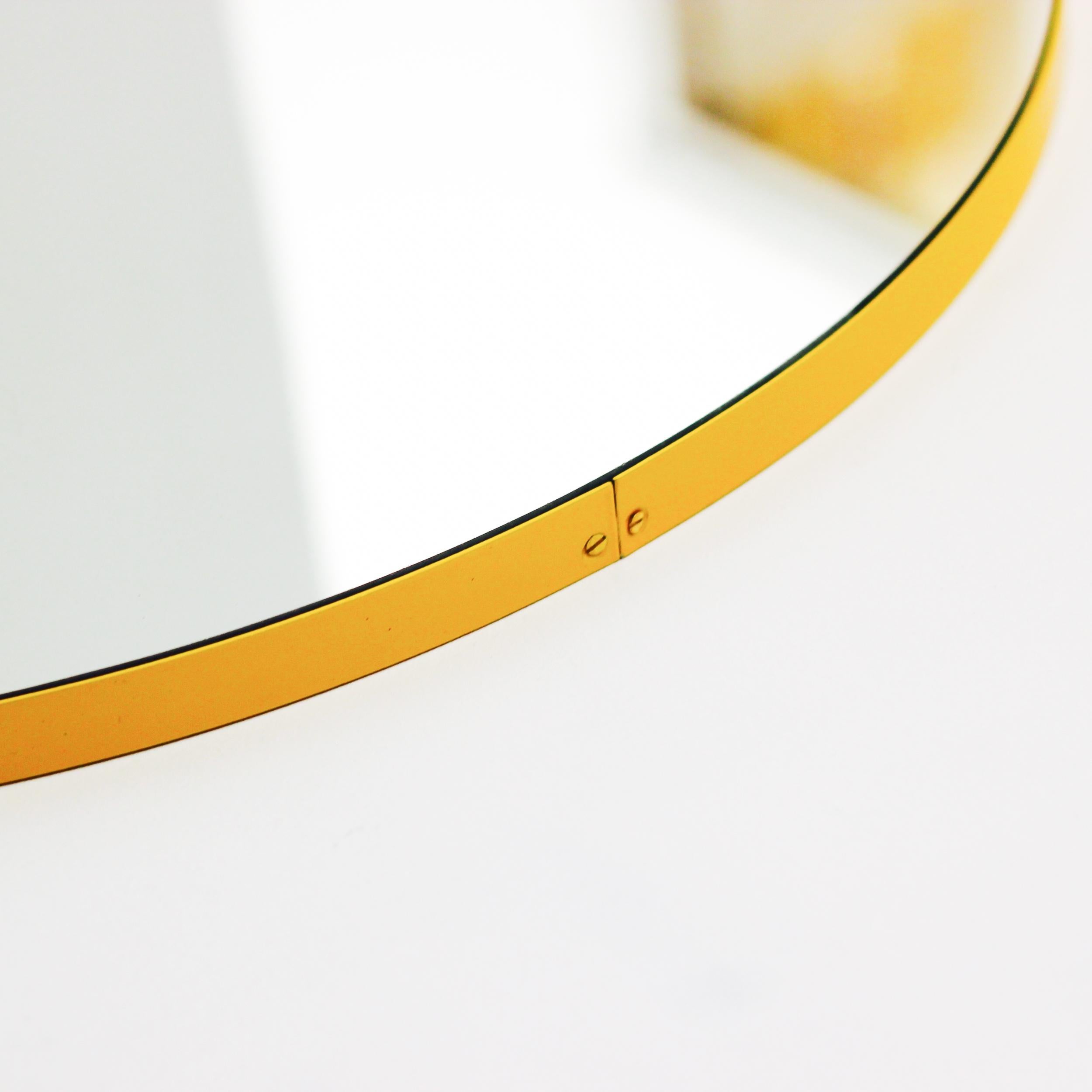 British Luna Semi-Circular Modern Mirror with a Yellow Frame, Customisable, Regular For Sale