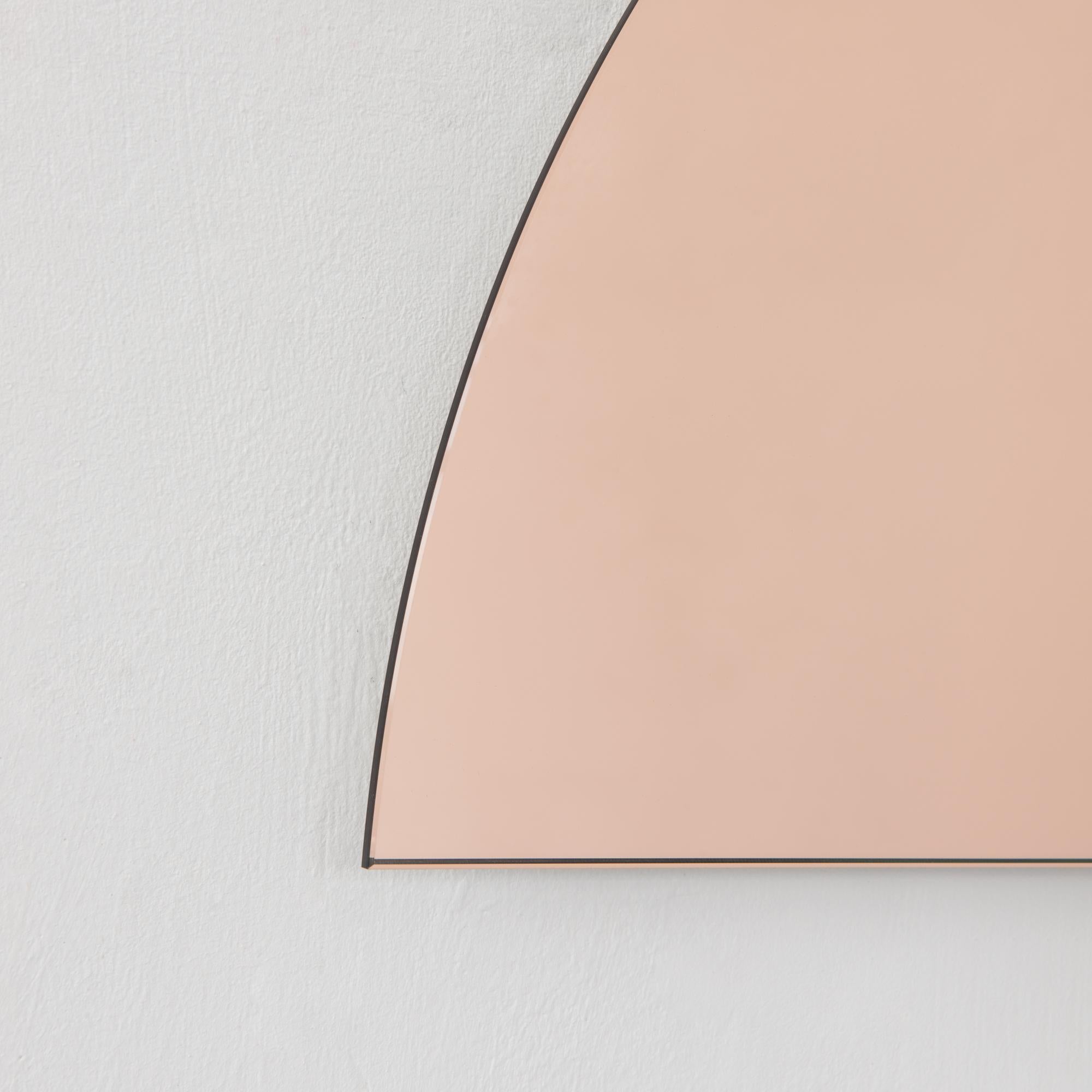 Luna Miroir contemporain sans cadre, semi-circulaire, teinté d'or rose et de pêche, grand format en vente 1