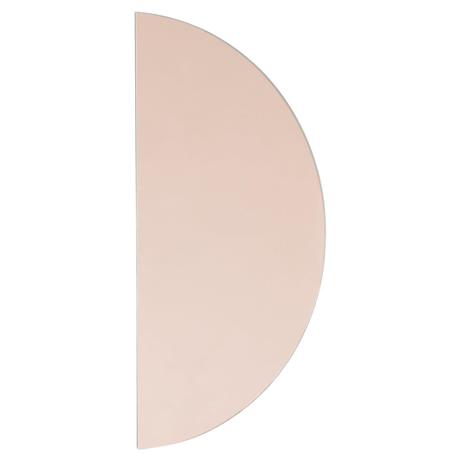 Luna Semi-circular Rose gold Peach Tinted Contemporary Frameless Mirror, Large For Sale